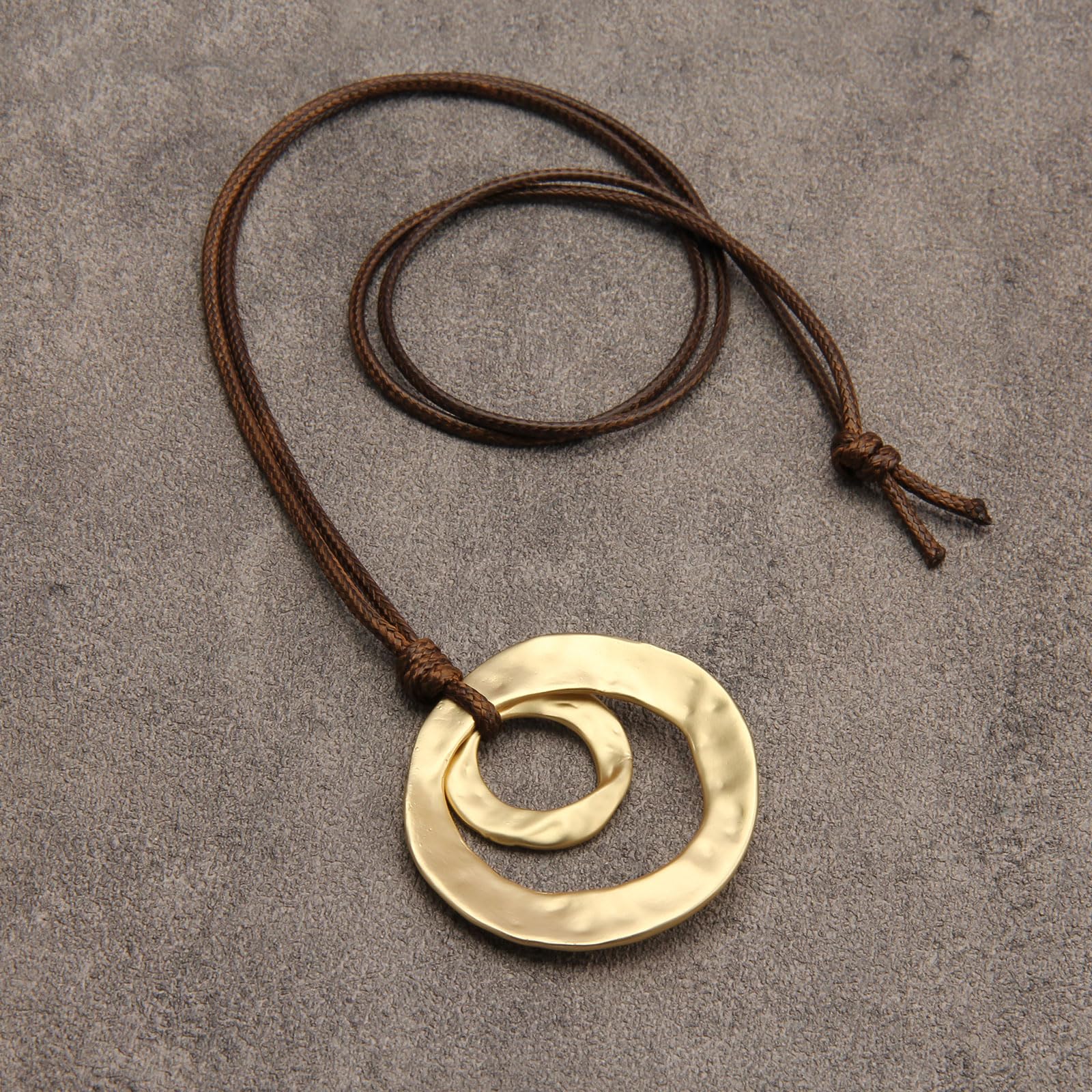 Boho Necklaces for Women Chunky Circle Necklace Layered Boho Circle Leather Choker Necklace Long Vintage Necklaces Bohemian Jewlery Gifts thumbnail