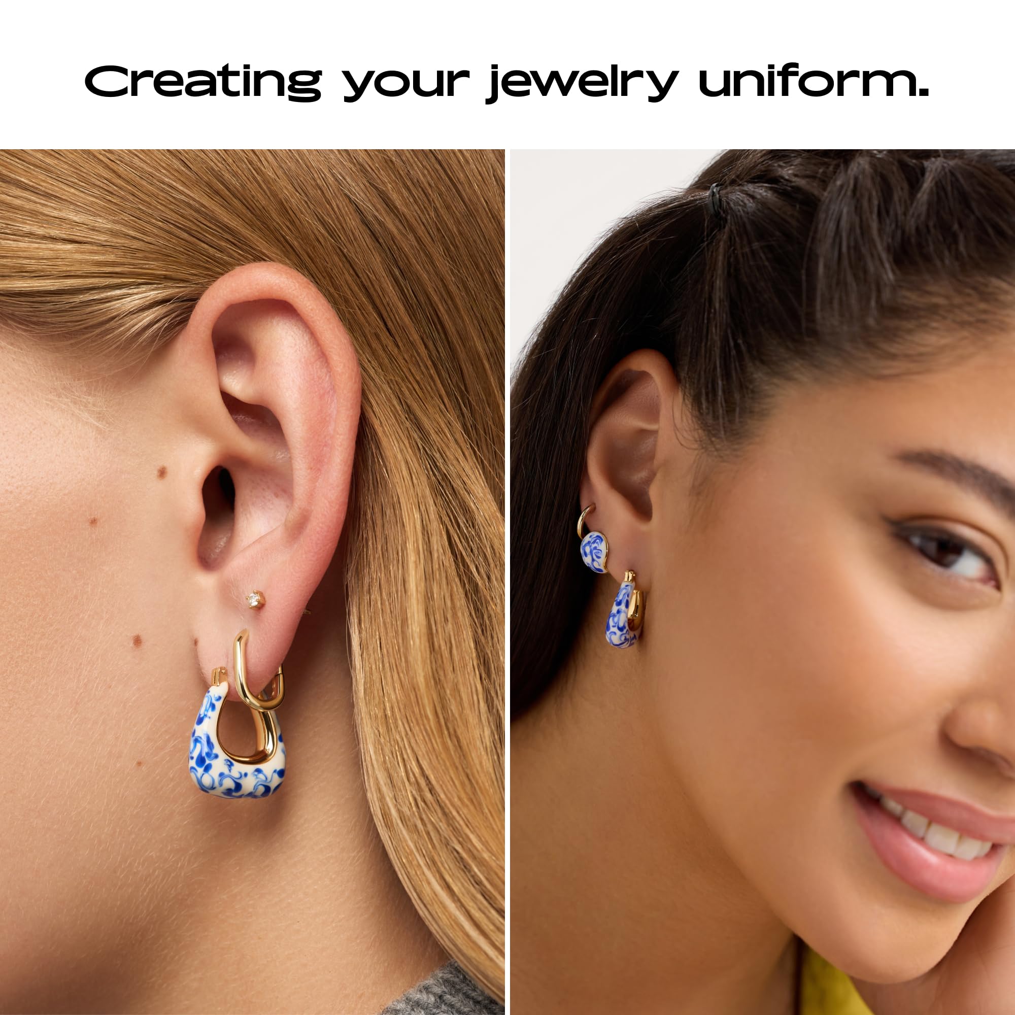 Ana Luisa Sphere Hoop Earring -Abby and Dakota Styles Womens Earrings - Trendy 14K Gold Plated, Silver Rhodium Plated w/Blue Marble - Mini Huggie Hoop Earrings for Women Hypoallergenic & Tarnish-Free thumbnail