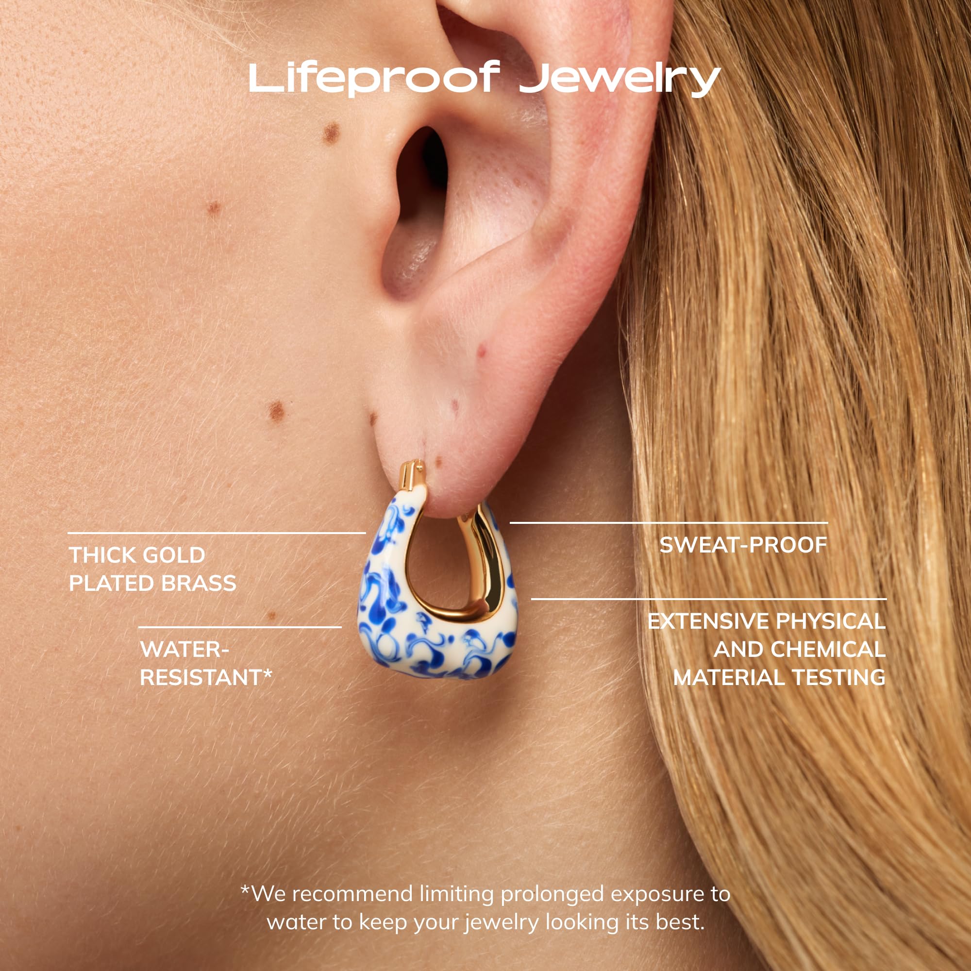 Ana Luisa Sphere Hoop Earring -Abby and Dakota Styles Womens Earrings - Trendy 14K Gold Plated, Silver Rhodium Plated w/Blue Marble - Mini Huggie Hoop Earrings for Women Hypoallergenic & Tarnish-Free thumbnail