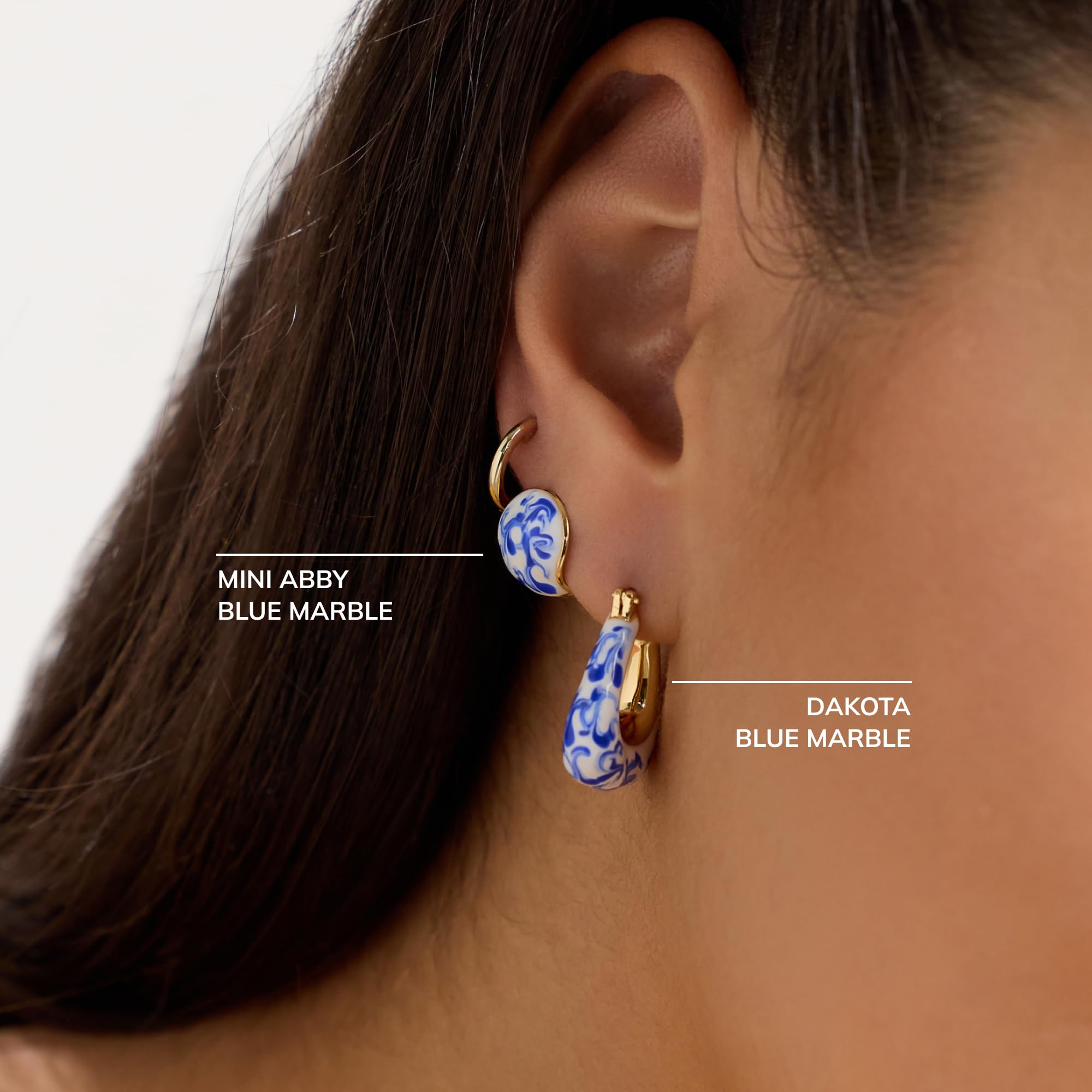 Ana Luisa Sphere Hoop Earring -Abby and Dakota Styles Womens Earrings - Trendy 14K Gold Plated, Silver Rhodium Plated w/Blue Marble - Mini Huggie Hoop Earrings for Women Hypoallergenic & Tarnish-Free thumbnail