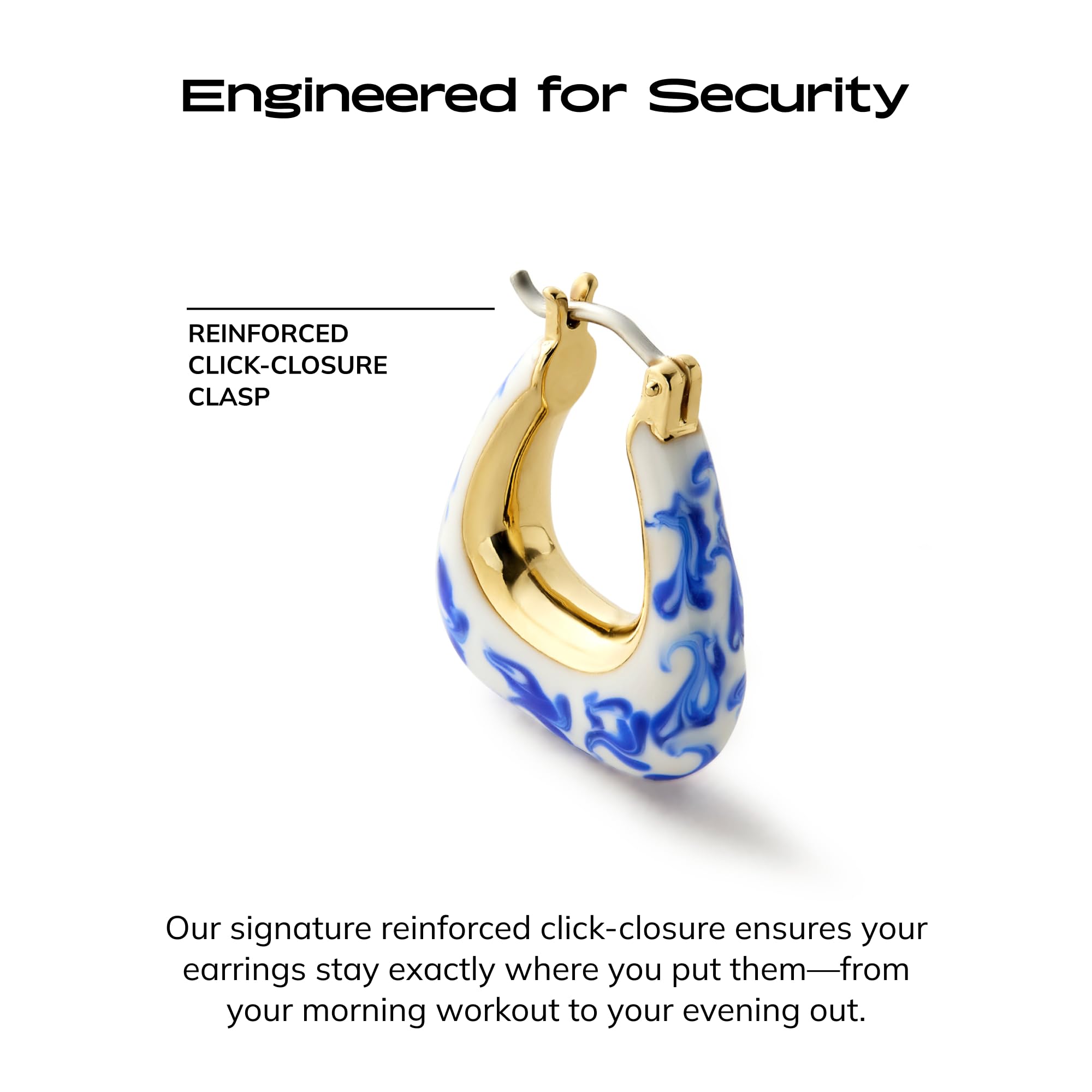Ana Luisa Sphere Hoop Earring -Abby and Dakota Styles Womens Earrings - Trendy 14K Gold Plated, Silver Rhodium Plated w/Blue Marble - Mini Huggie Hoop Earrings for Women Hypoallergenic & Tarnish-Free thumbnail