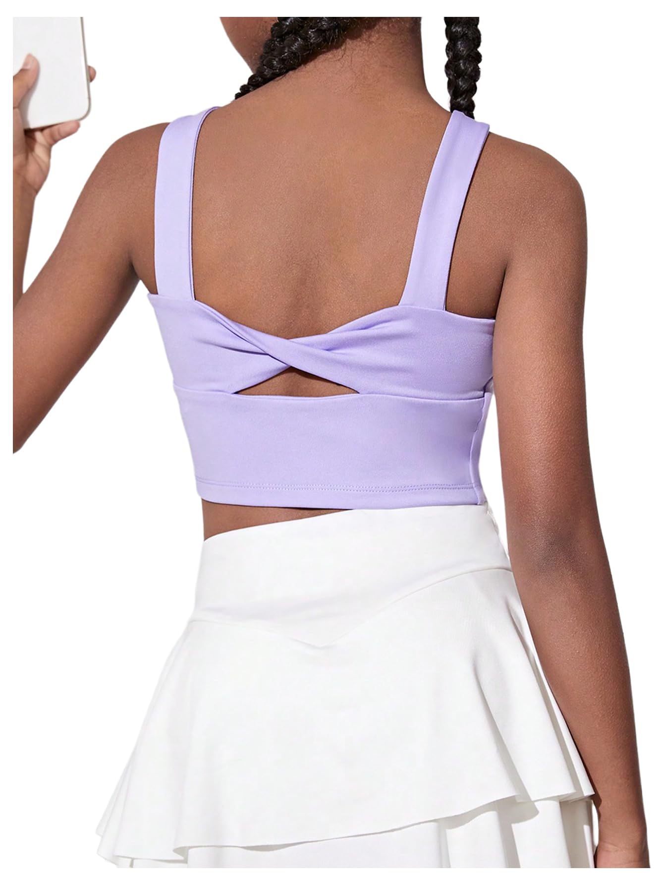 WDIRARA Girl's Twist Back Sports Bras Backless Tank Top Workout Sports Shirts for Gym