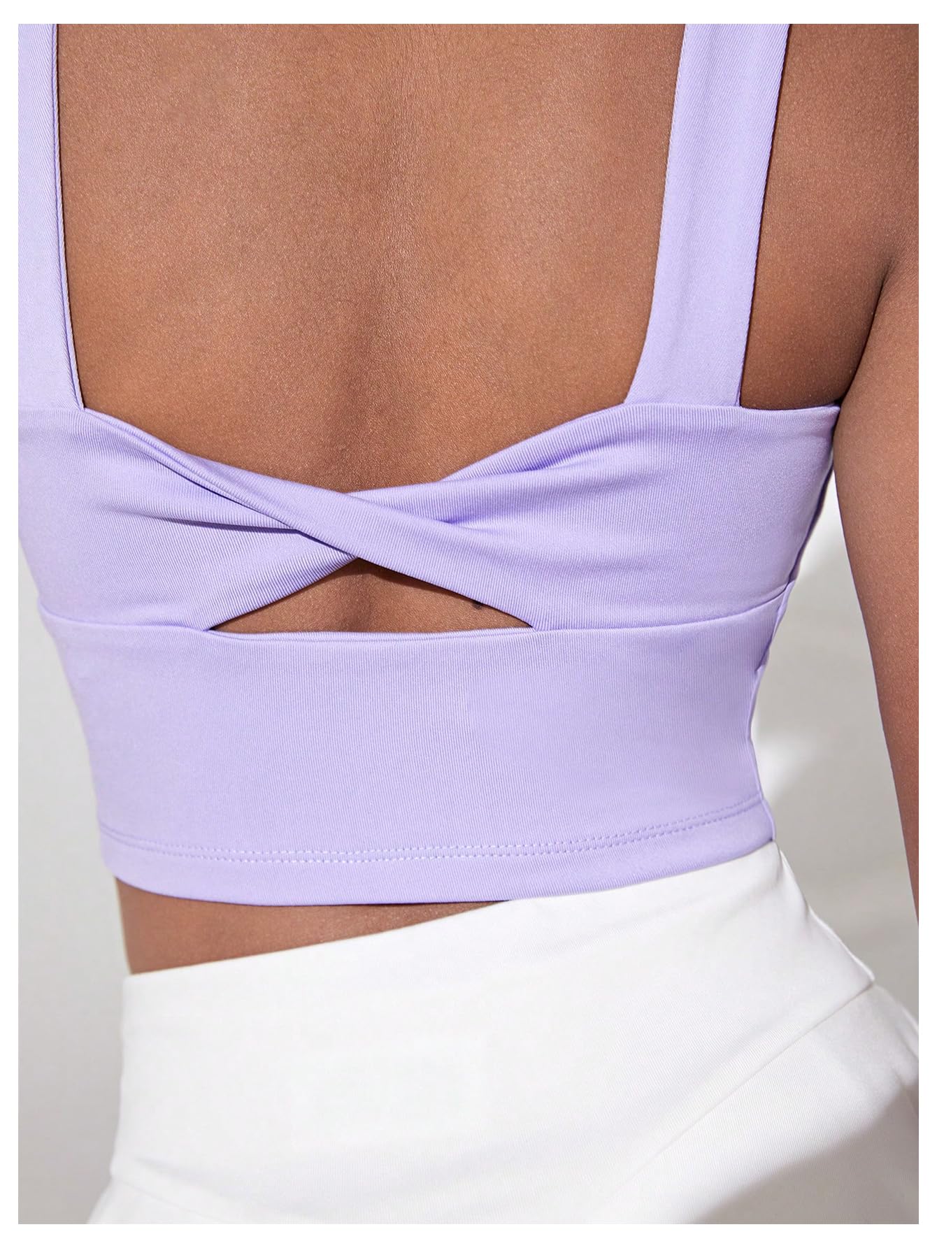 WDIRARA Girl's Twist Back Sports Bras Backless Tank Top Workout Sports Shirts for Gym thumbnail