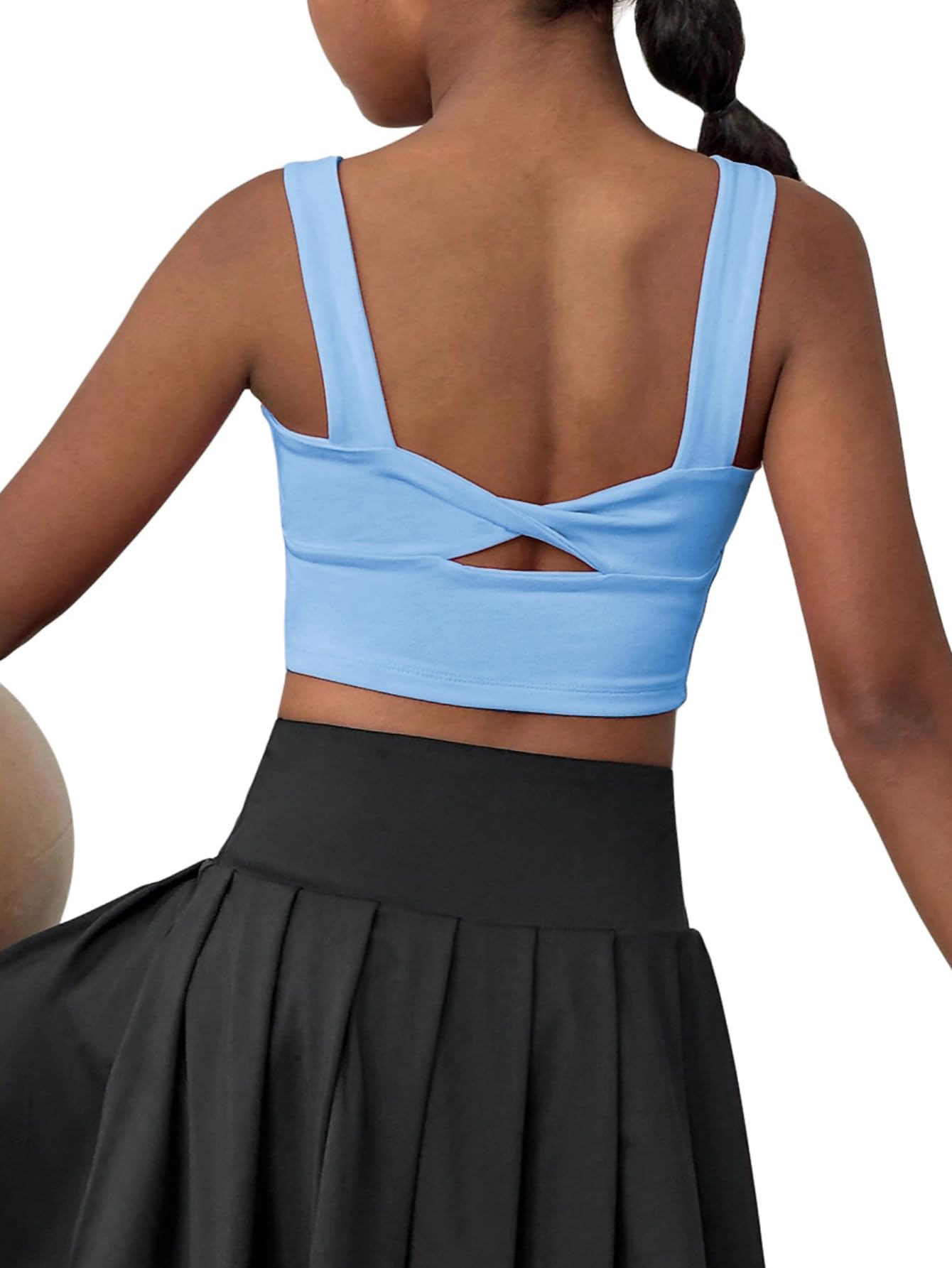WDIRARA Girl's Twist Back Sports Bras Backless Tank Top Workout Sports Shirts for Gym thumbnail