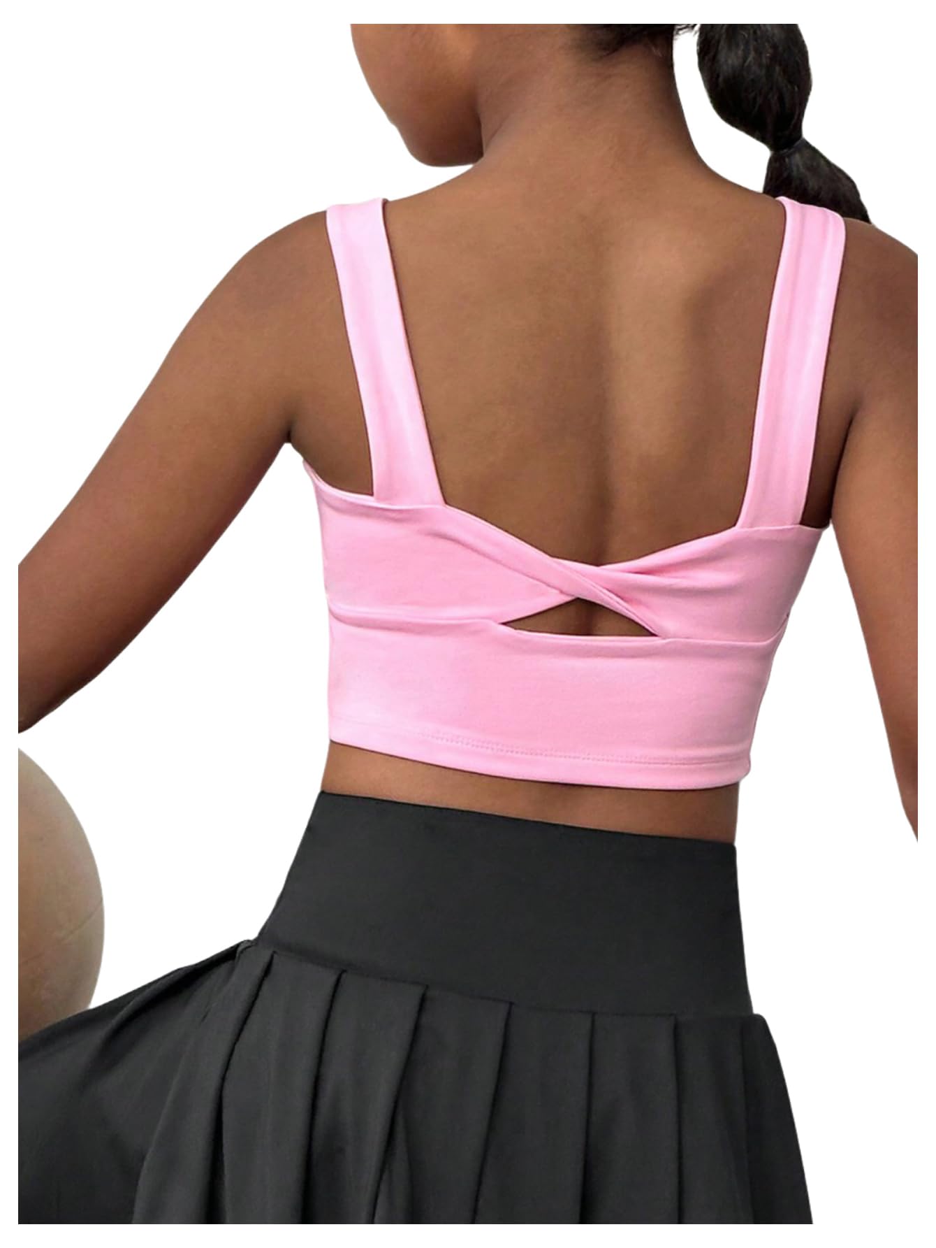 WDIRARA Girl's Twist Back Sports Bras Backless Tank Top Workout Sports Shirts for Gym thumbnail
