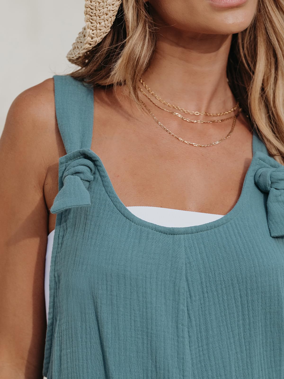 CUPSHE Women's Summer Sleeveless Overall Adjustable Loose Jumpsuit Beach Romper Travel Vacation Outfits with Pockets thumbnail