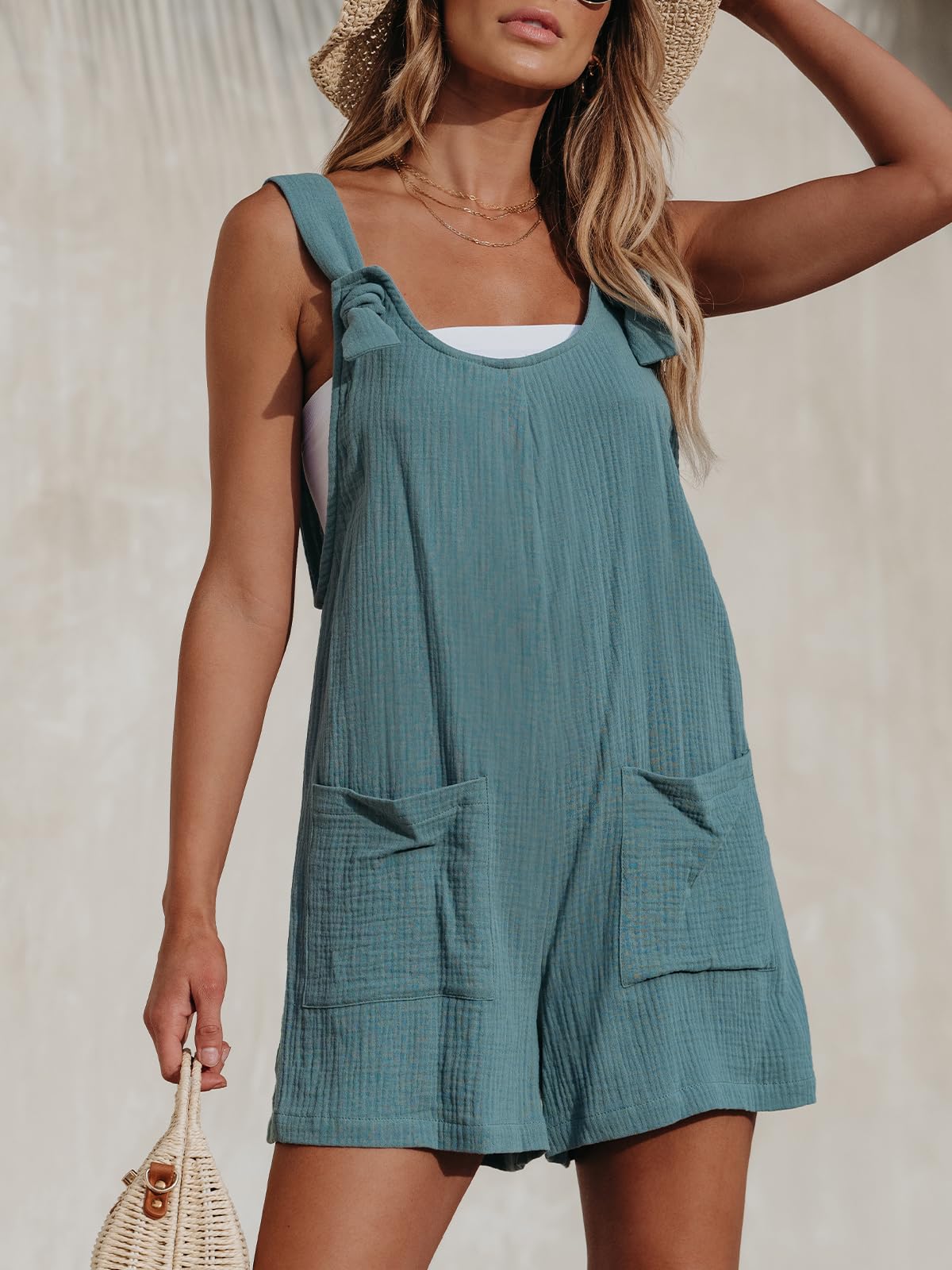 CUPSHE Women's Summer Sleeveless Overall Adjustable Loose Jumpsuit Beach Romper Travel Vacation Outfits with Pockets thumbnail