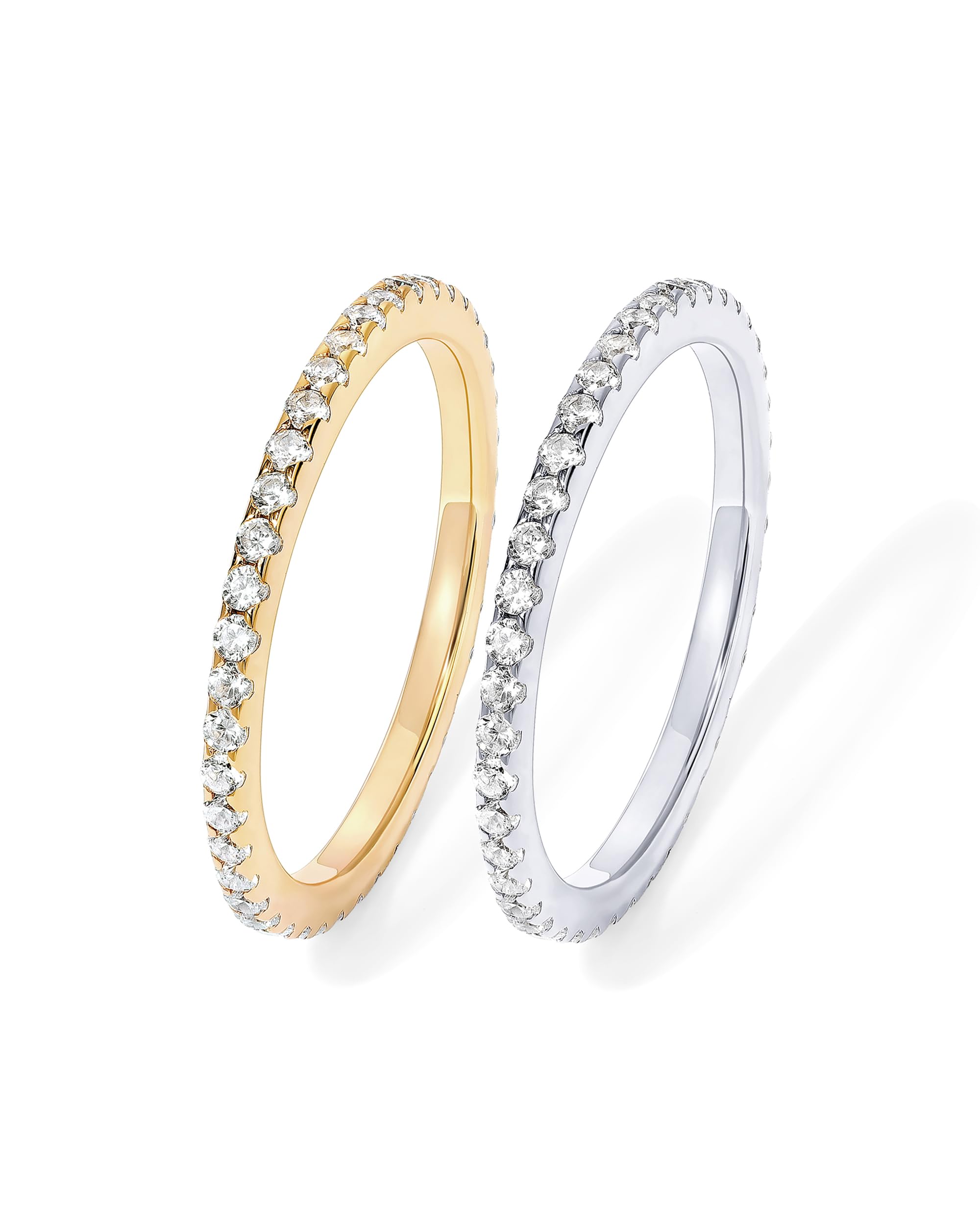 PAVOI Gold Plated Solid 925 Sterling Silver CZ Simulated Diamond Stackable Ring Eternity Bands for Women