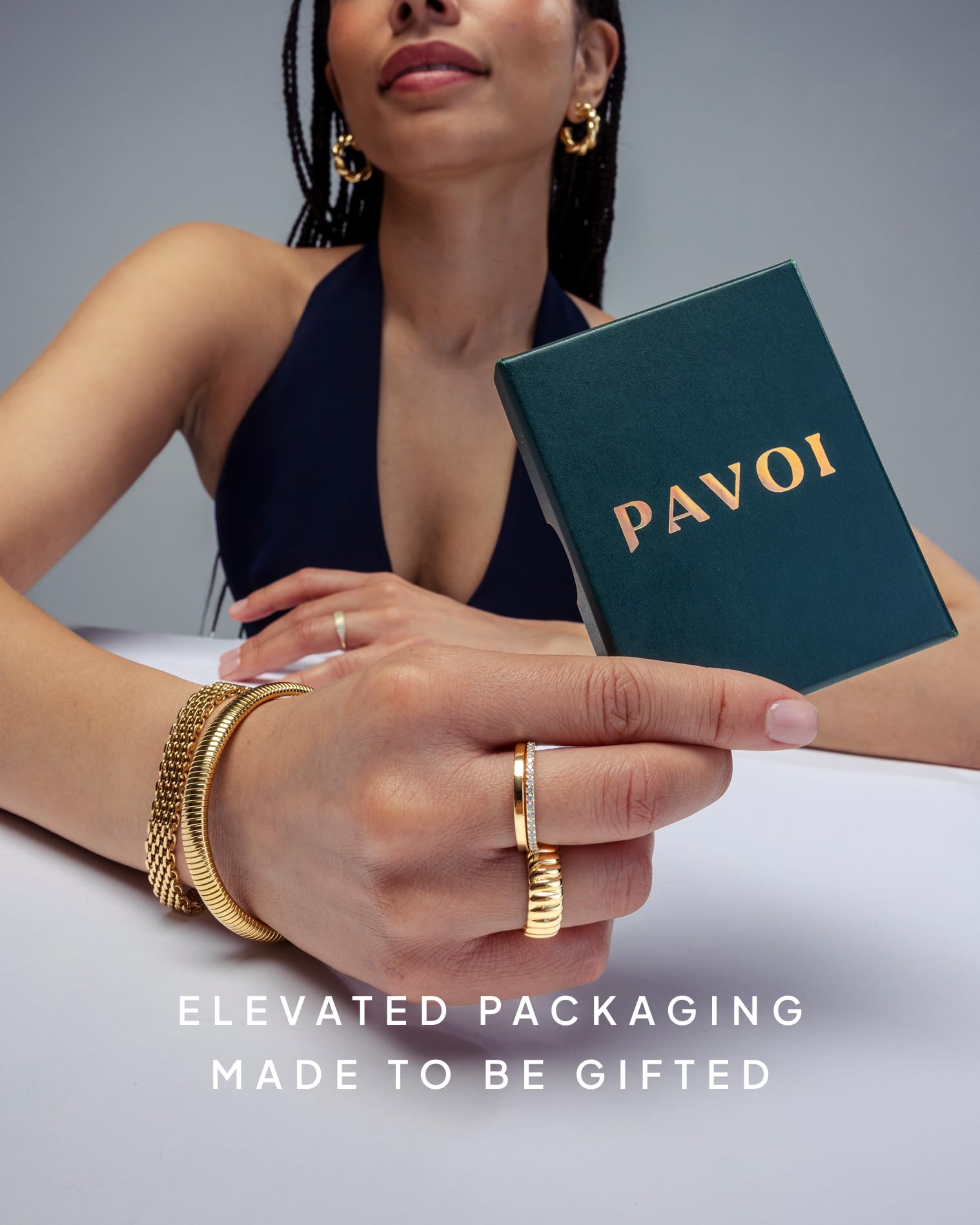 PAVOI Gold Plated Solid 925 Sterling Silver CZ Simulated Diamond Stackable Ring Eternity Bands for Women thumbnail