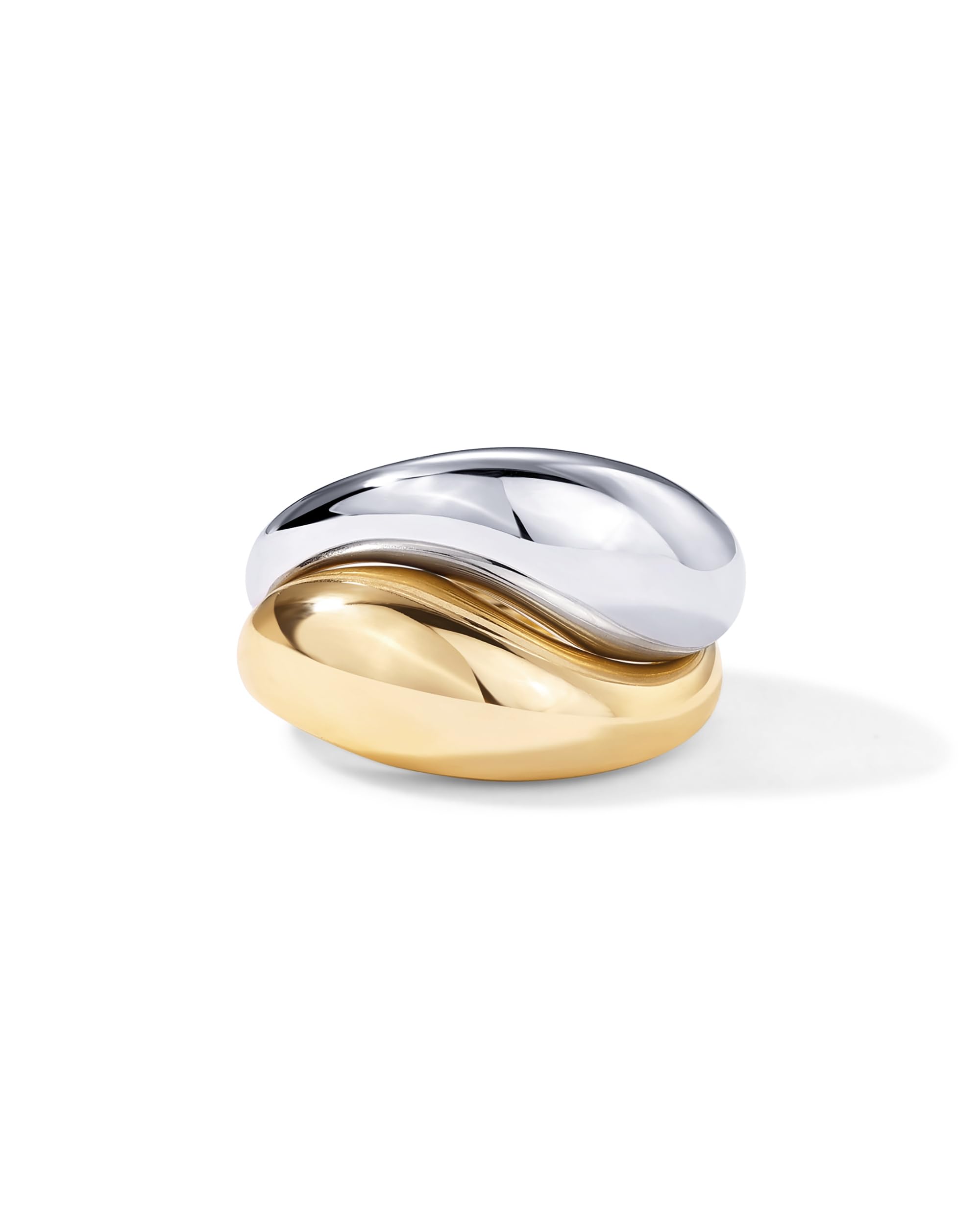 PAVOI 14K Gold Plated Mixed Metal Chunky Two Tone Wavy Dome Rings Pack for Women | Statement Ring Set