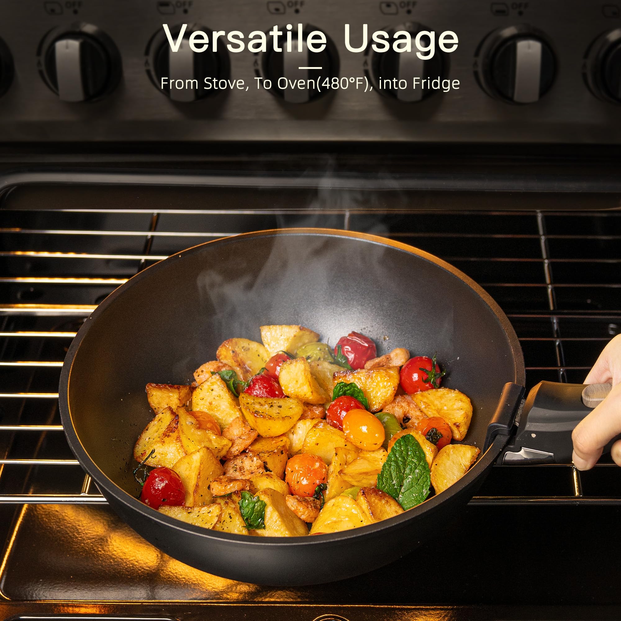 Astercook 21 Pcs Pots and Pans Set Non Stick, Ceramic Cookware Set Detachable Handle, RV Kitchen Cooking Set Removable Handles, Oven Safe, Induction Ready, Stackable, Black, Fathers Day Gift for Men thumbnail