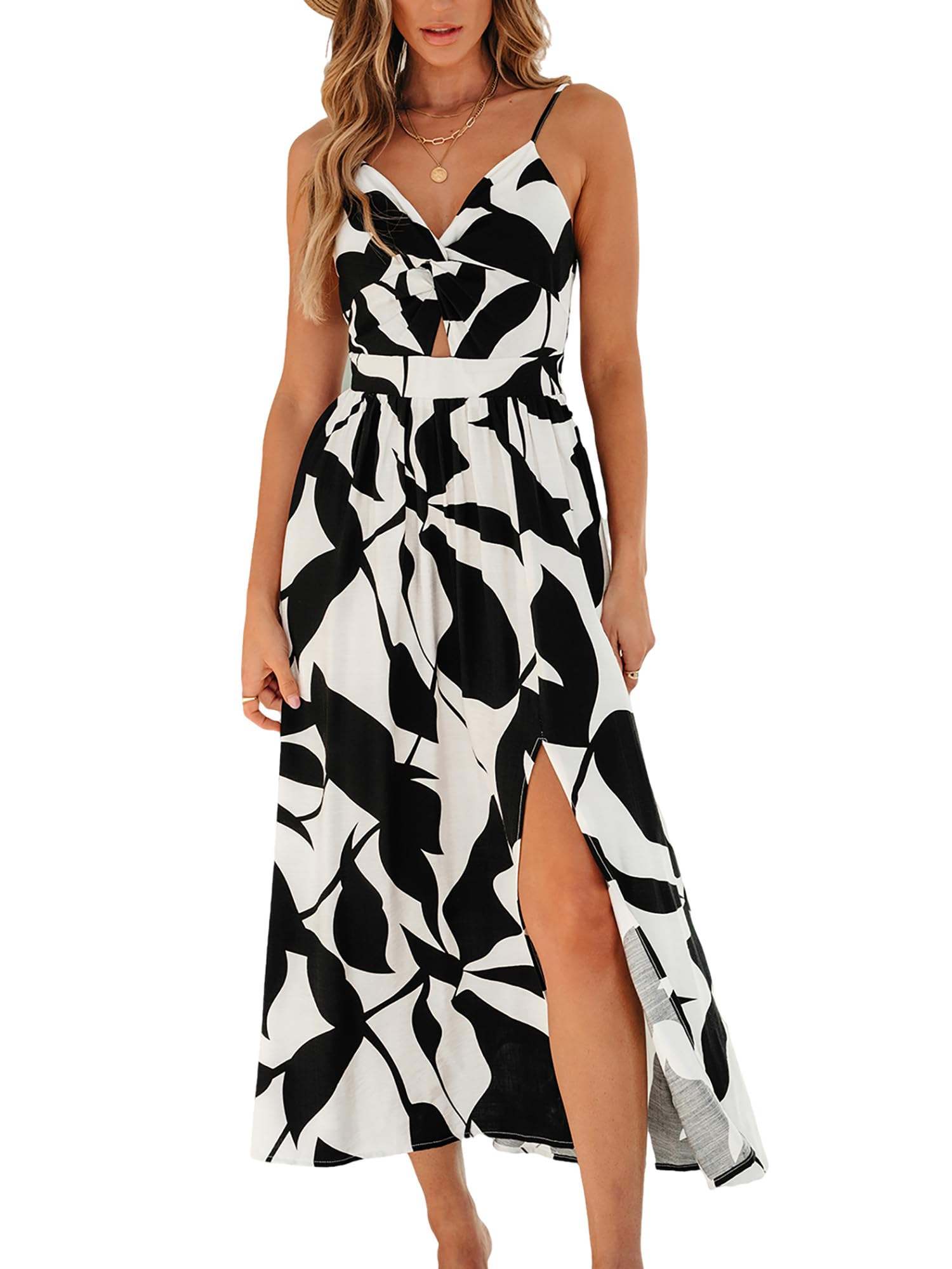CUPSHE Women’s Long Dresses Summer Sleeveless Beach Casual Side Slit Spaghetti Straps Vacation Graduation Midi Dress thumbnail