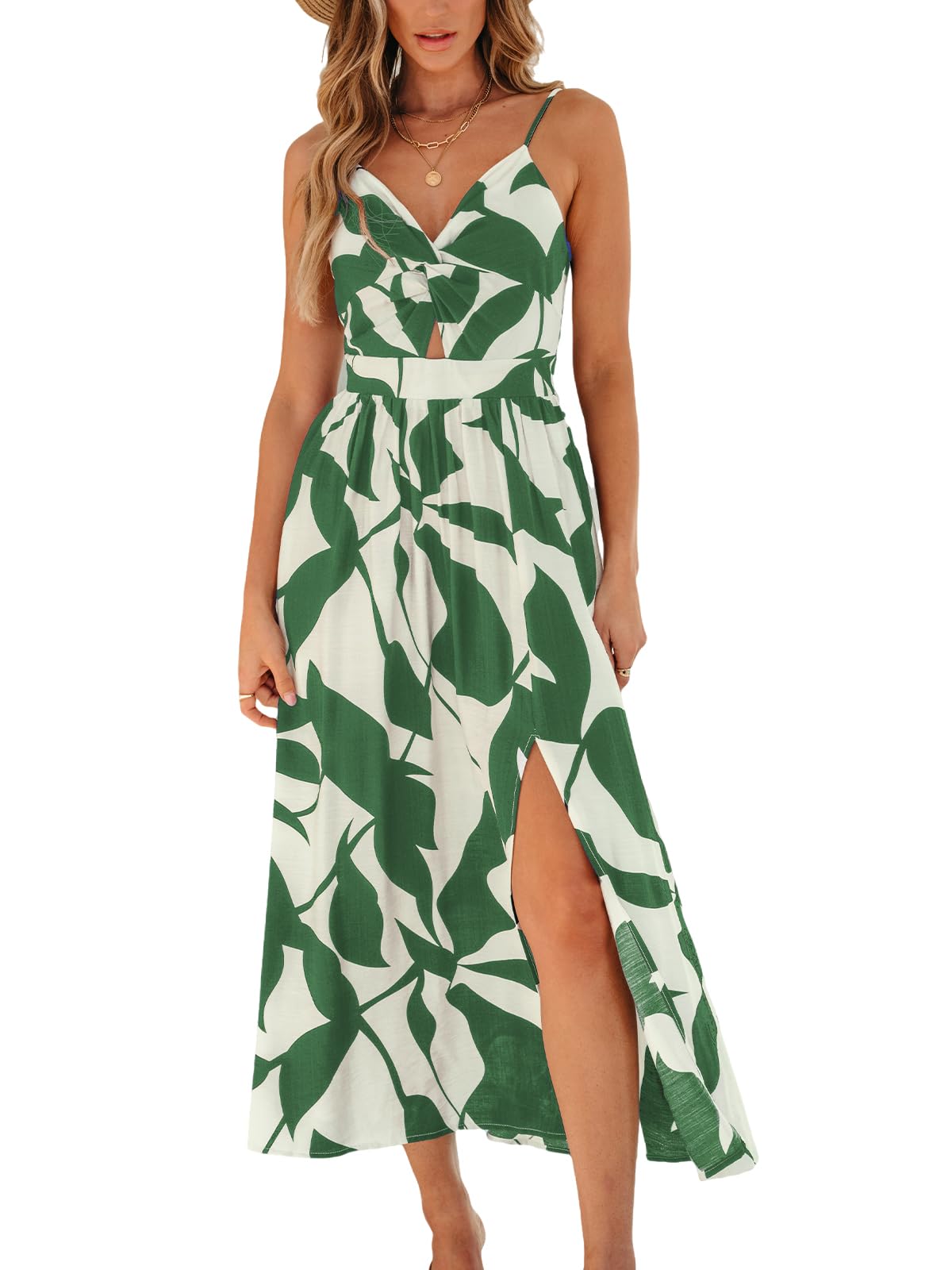 CUPSHE Women’s Long Dresses Summer Sleeveless Beach Casual Side Slit Spaghetti Straps Vacation Graduation Midi Dress thumbnail