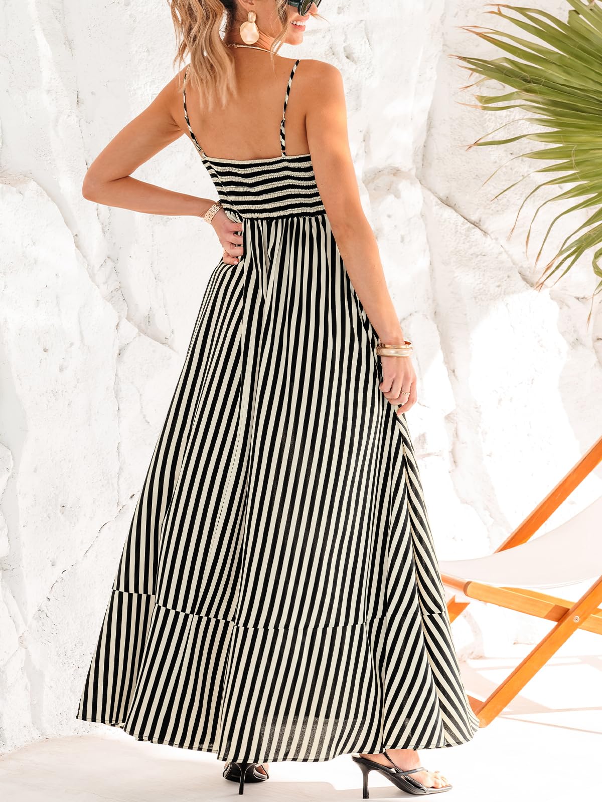 CUPSHE Womens Summer Maxi Dress Casual Sleeveless Square Neck Striped Beach Long Dress with Pockets thumbnail