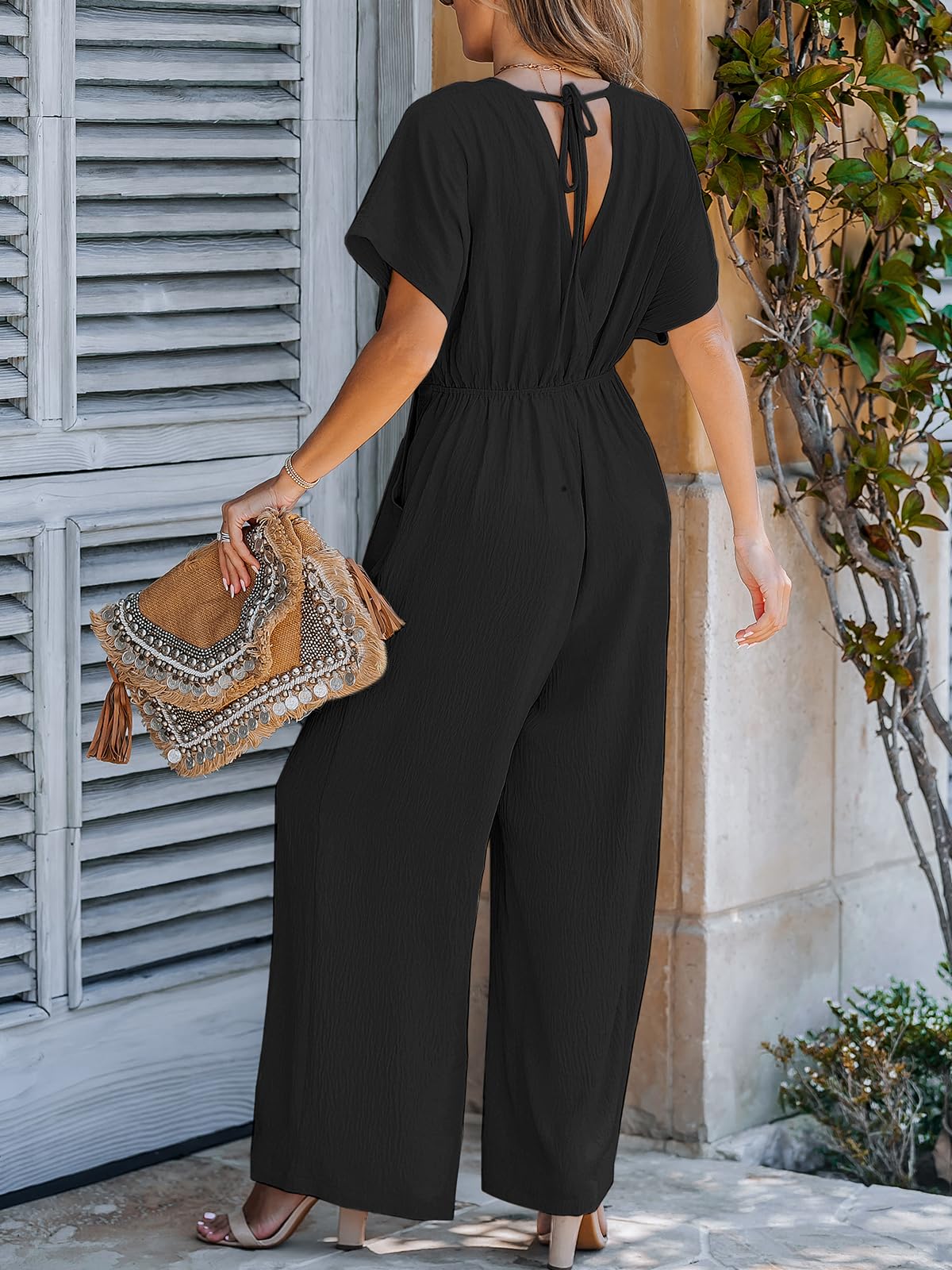 CUPSHE One Piece Jumpsuits for Women Casual Summer V Neck Batwing Sleeve Wide Leg Elegant Overalls Sexy Vacation Outfits thumbnail