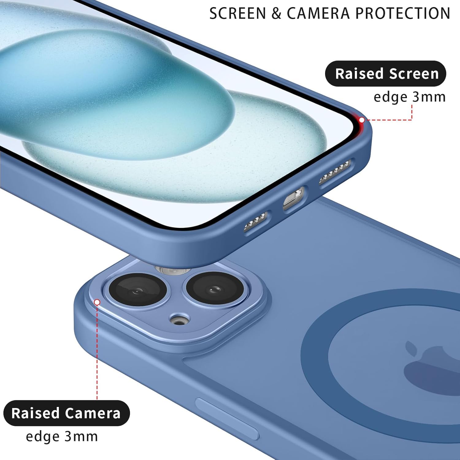 Privacy Case for iPhone 15,Magnetic iPhone 15 Phone Case with Privacy Screen Protector X2 & Camera Protector [Compatible with MagSafe],Translucent Matte Shockproof Cover-Light Blue thumbnail