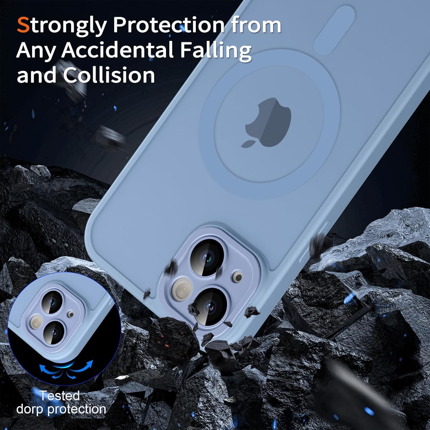 Privacy Case for iPhone 15,Magnetic iPhone 15 Phone Case with Privacy Screen Protector X2 & Camera Protector [Compatible with MagSafe],Translucent Matte Shockproof Cover-Light Blue thumbnail
