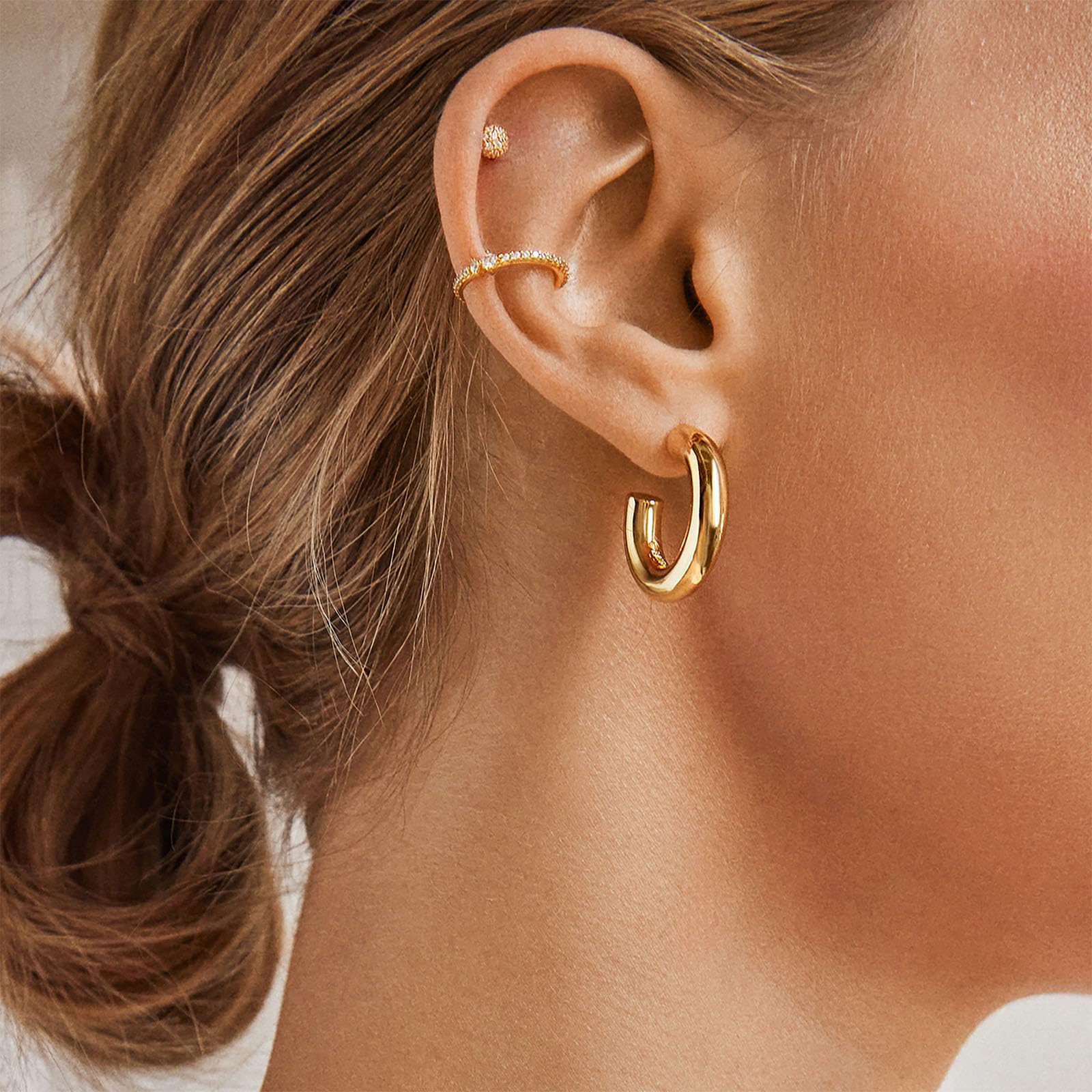 BaubleBar Dalilah Gold-Plated Hoop Earrings for Women - Lightweight Hypoallergenic Gold-Plated Hoops with Post Back Closure thumbnail