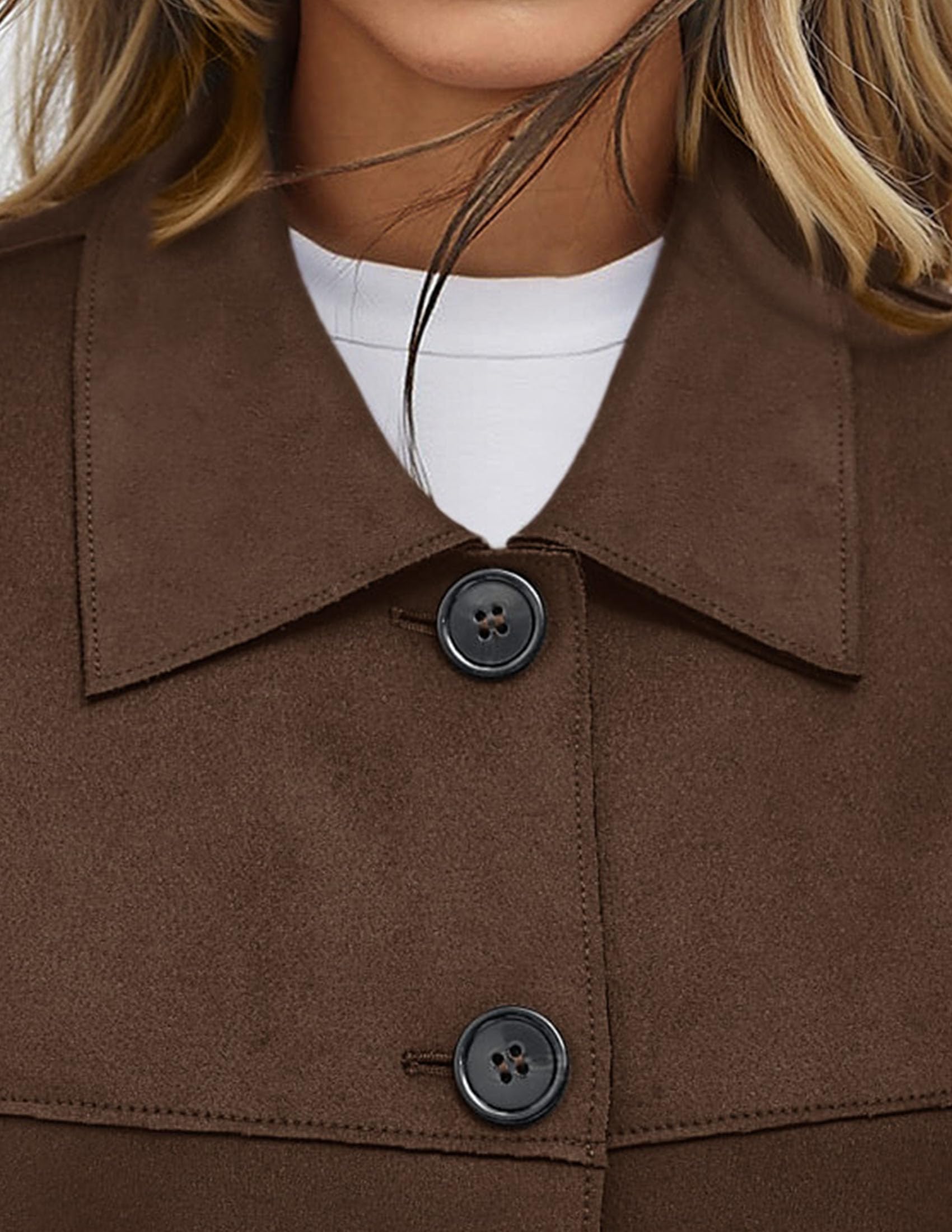 PRETTYGARDEN Women's Faux Suede Lightweight Cropped Jacket | Button Down Collared Shacket, Oversized Casual Outerwear, Patch Pocket, Transitional Layering Piece for Spring, Fall & Winter thumbnail