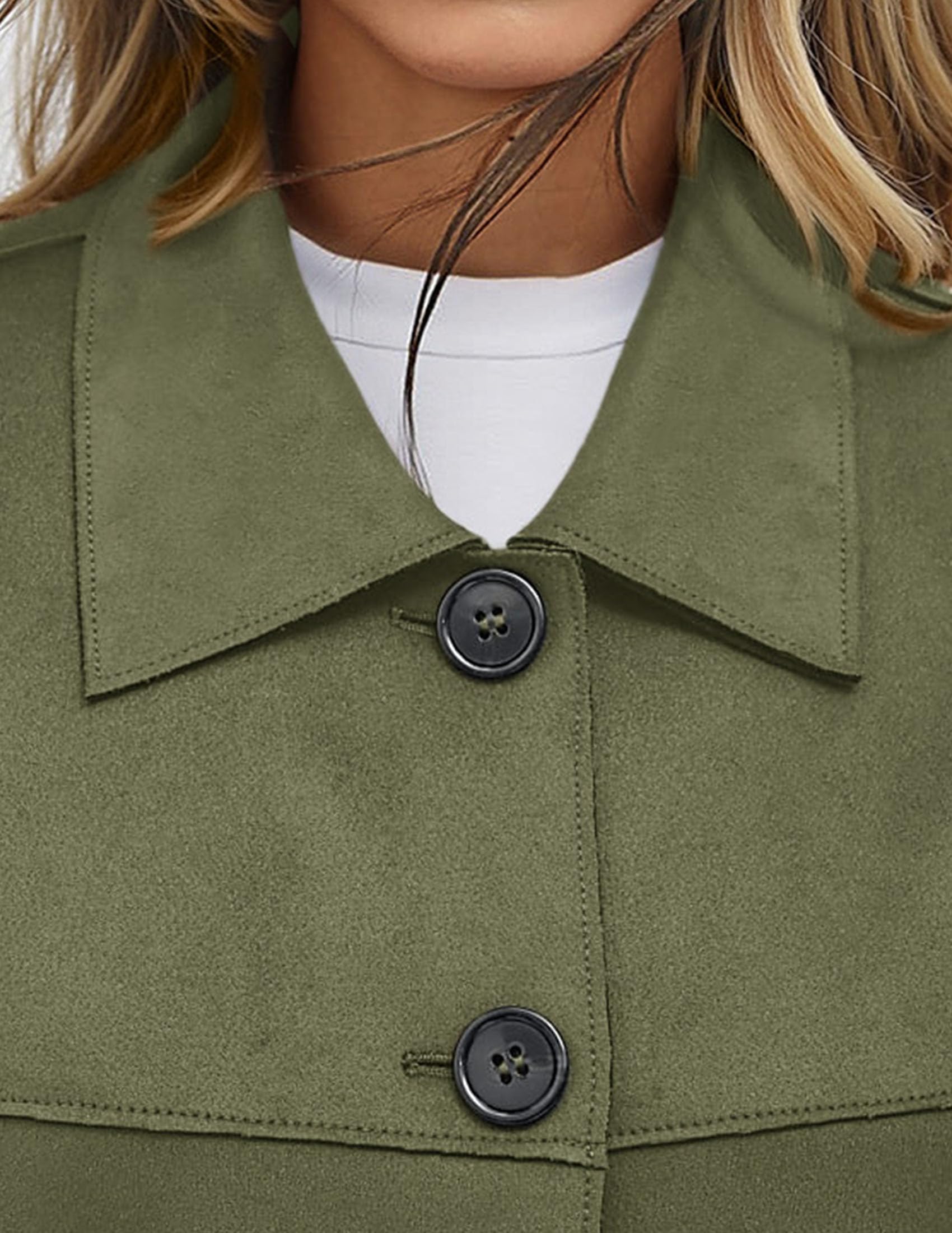 PRETTYGARDEN Women's Faux Suede Lightweight Cropped Jacket | Button Down Collared Shacket, Oversized Casual Outerwear, Patch Pocket, Transitional Layering Piece for Spring, Fall & Winter thumbnail