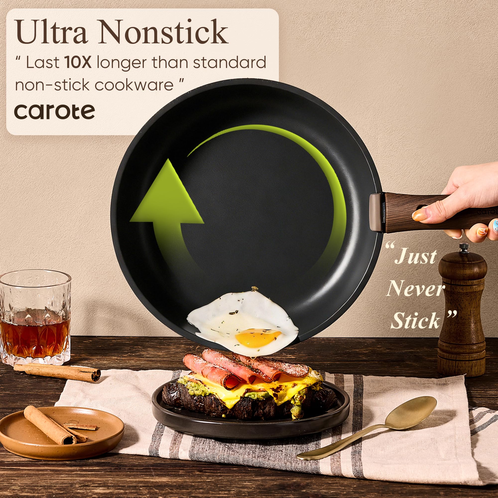 CAROTE 21pcs Pots and Pans Set Non Stick, Detachable Handle Cookware, Black thumbnail