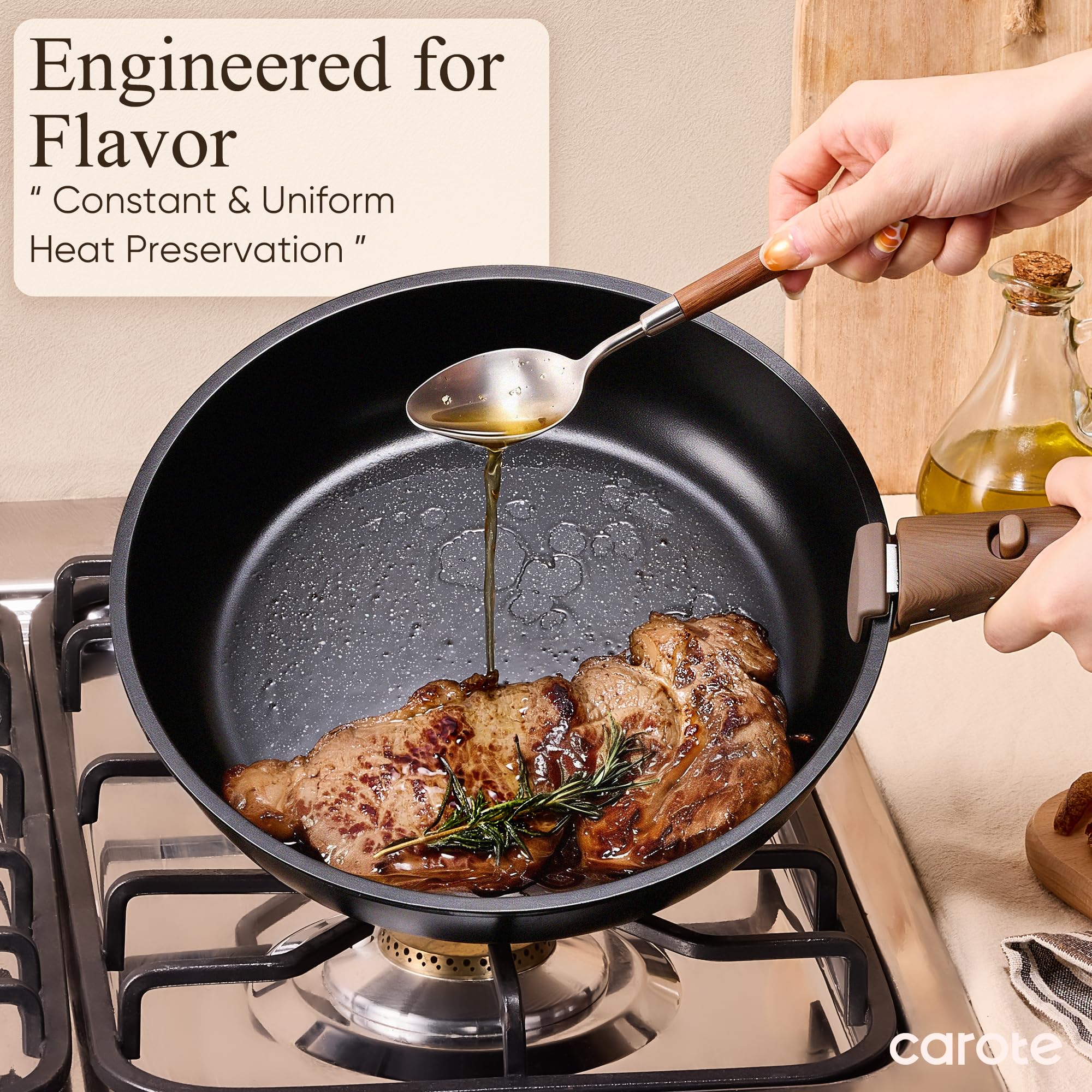 CAROTE 21pcs Pots and Pans Set Non Stick, Detachable Handle Cookware, Black thumbnail