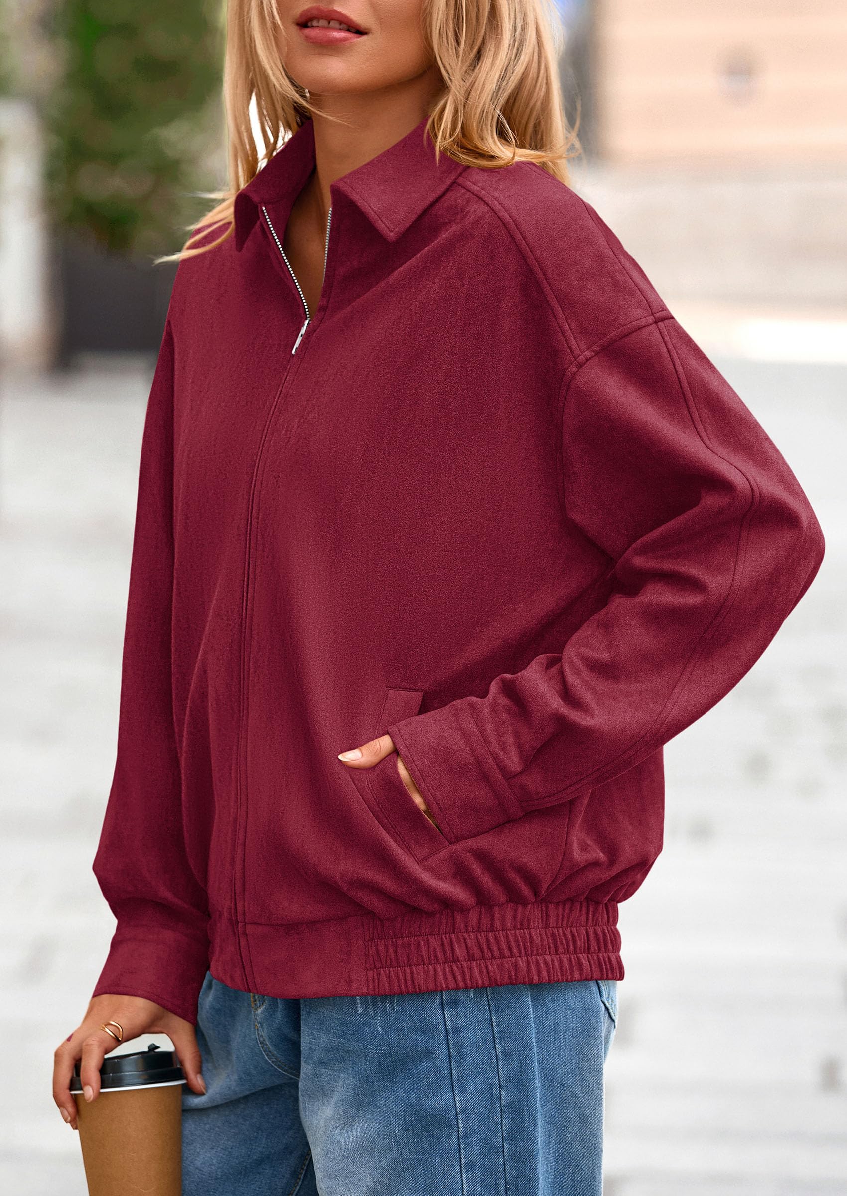 PRETTYGARDEN Faux Suede Bomber Jacket Women Fall Fashion 2026 Casual Zip Up Oversized Trendy Winter Clothing Outerwear Coats thumbnail