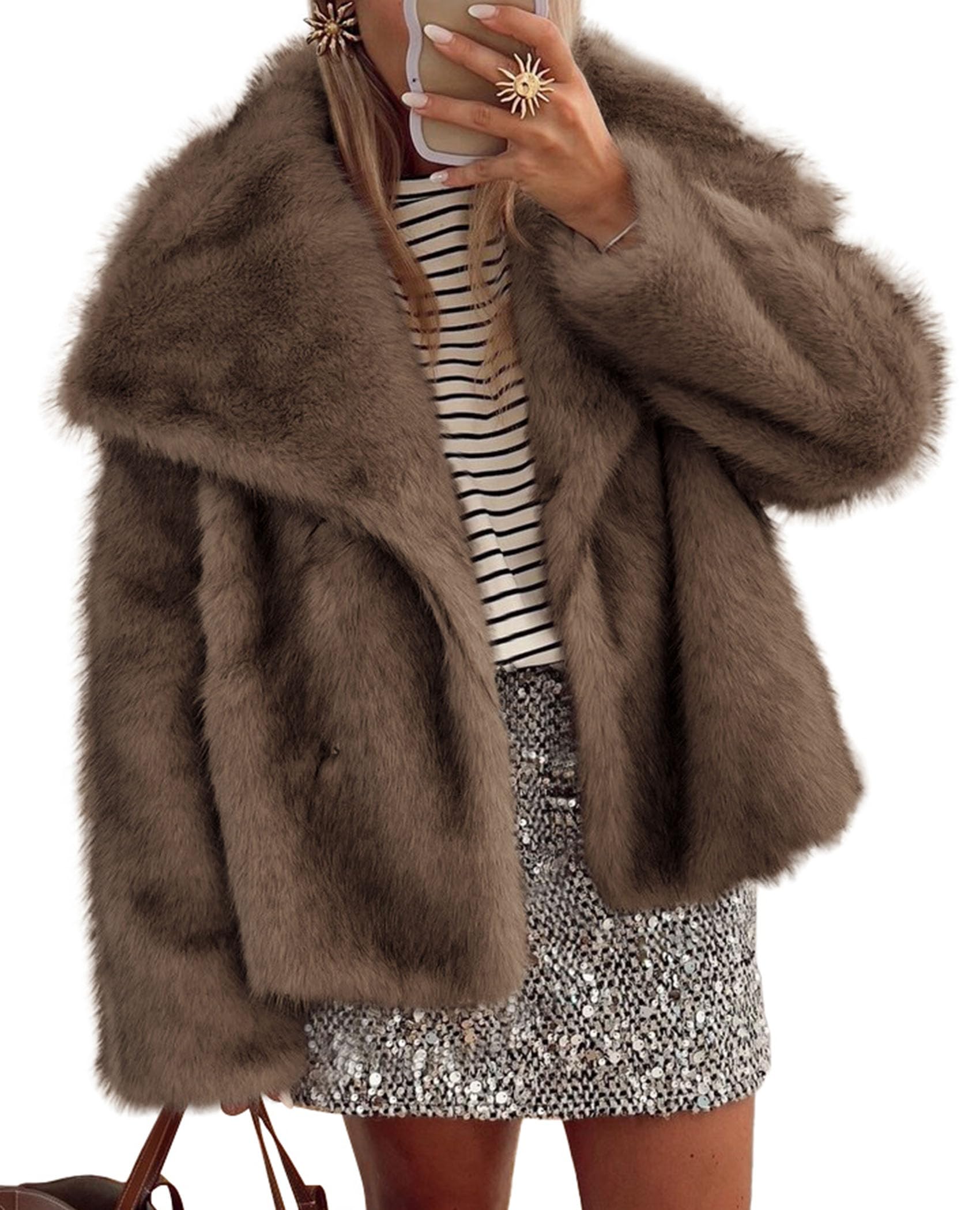 PRETTYGARDEN Womens Winter Coats 2026 Trendy Long Sleeve Furry Faux Fur Jackets Button Lapel Warm Fall Outwear with Pockets