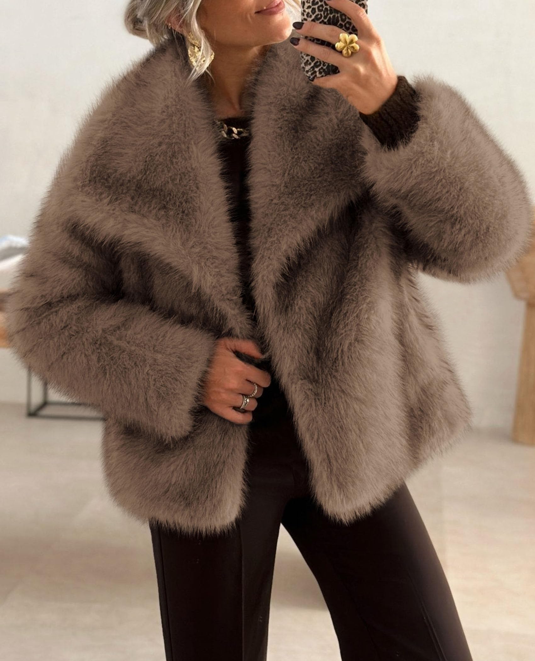 PRETTYGARDEN Womens Winter Coats 2026 Trendy Long Sleeve Furry Faux Fur Jackets Button Lapel Warm Fall Outwear with Pockets thumbnail
