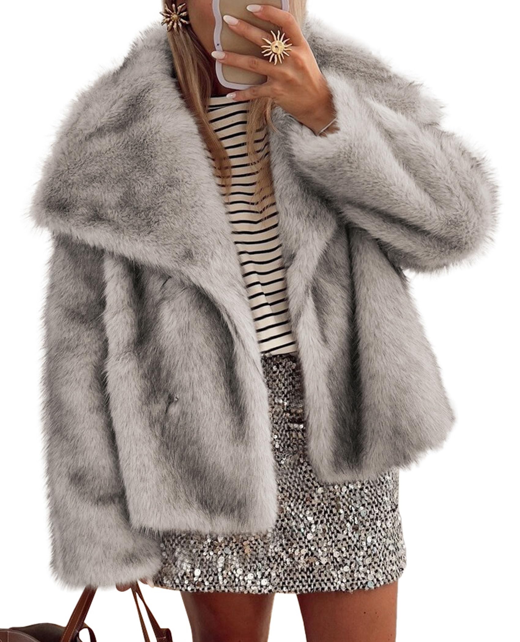 PRETTYGARDEN Womens Winter Coats 2026 Trendy Long Sleeve Furry Faux Fur Jackets Button Lapel Warm Fall Outwear with Pockets thumbnail