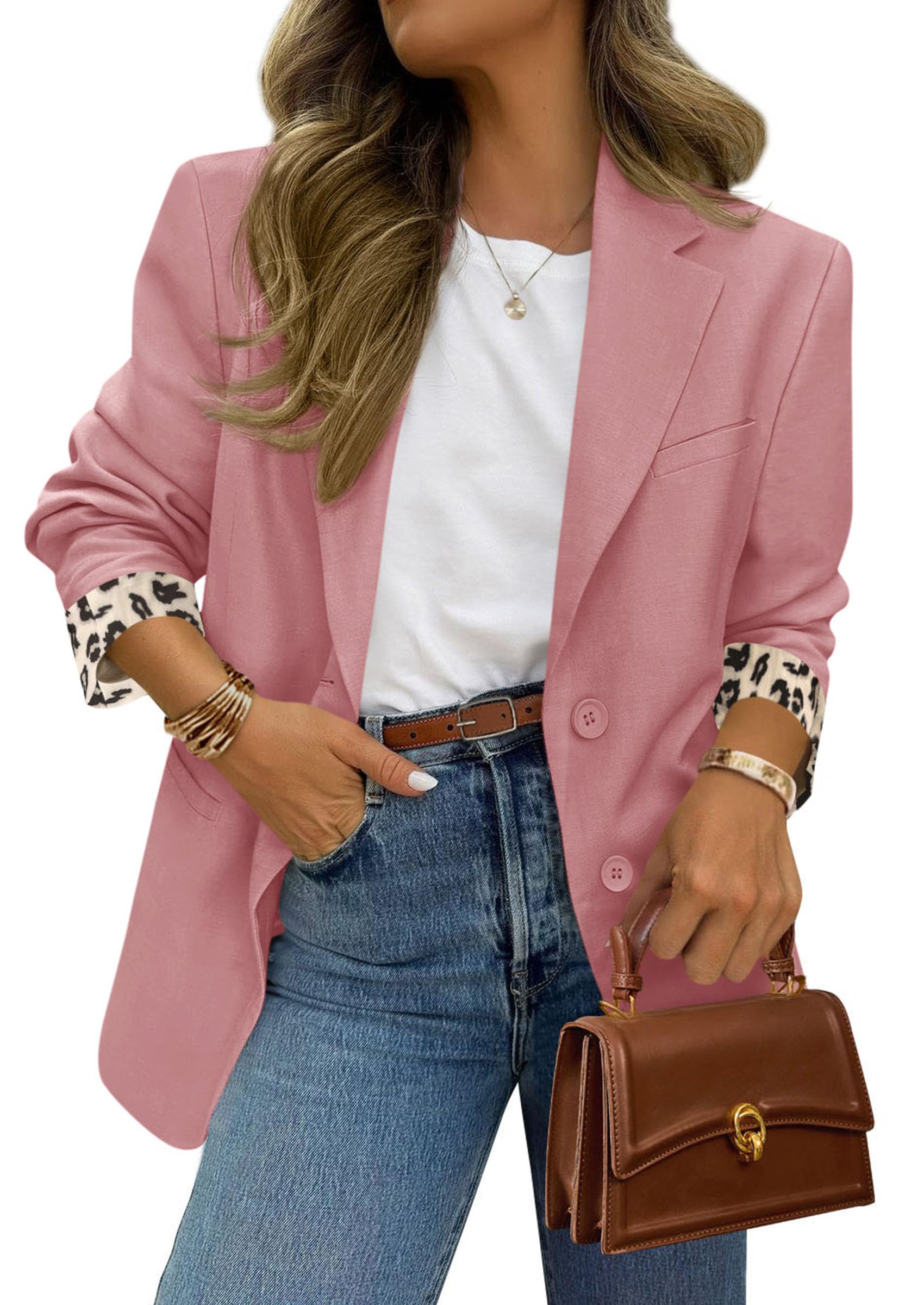 PRETTYGARDEN Blazers for Women 2026 Fall Work Office Suit Jackets Dressy Open Front Leopard Blazer Business Casual Outfits