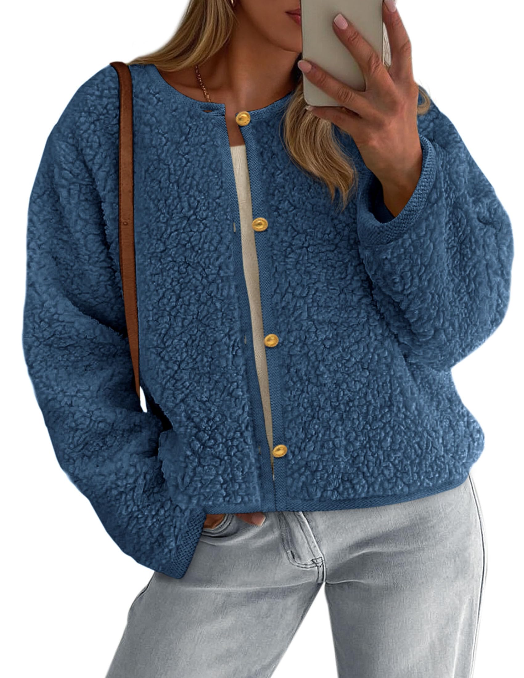PRETTYGARDEN Women's 2025 Fall Fashion Clothes Trendy Fleece Sherpa Cropped Jackets Buttons Warm Casual Winter Faux Fur Coats