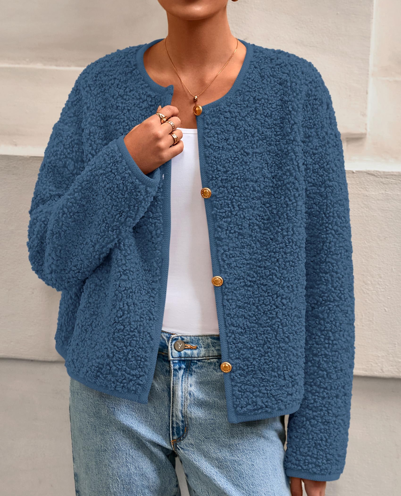 PRETTYGARDEN Women's 2025 Fall Fashion Clothes Trendy Fleece Sherpa Cropped Jackets Buttons Warm Casual Winter Faux Fur Coats thumbnail