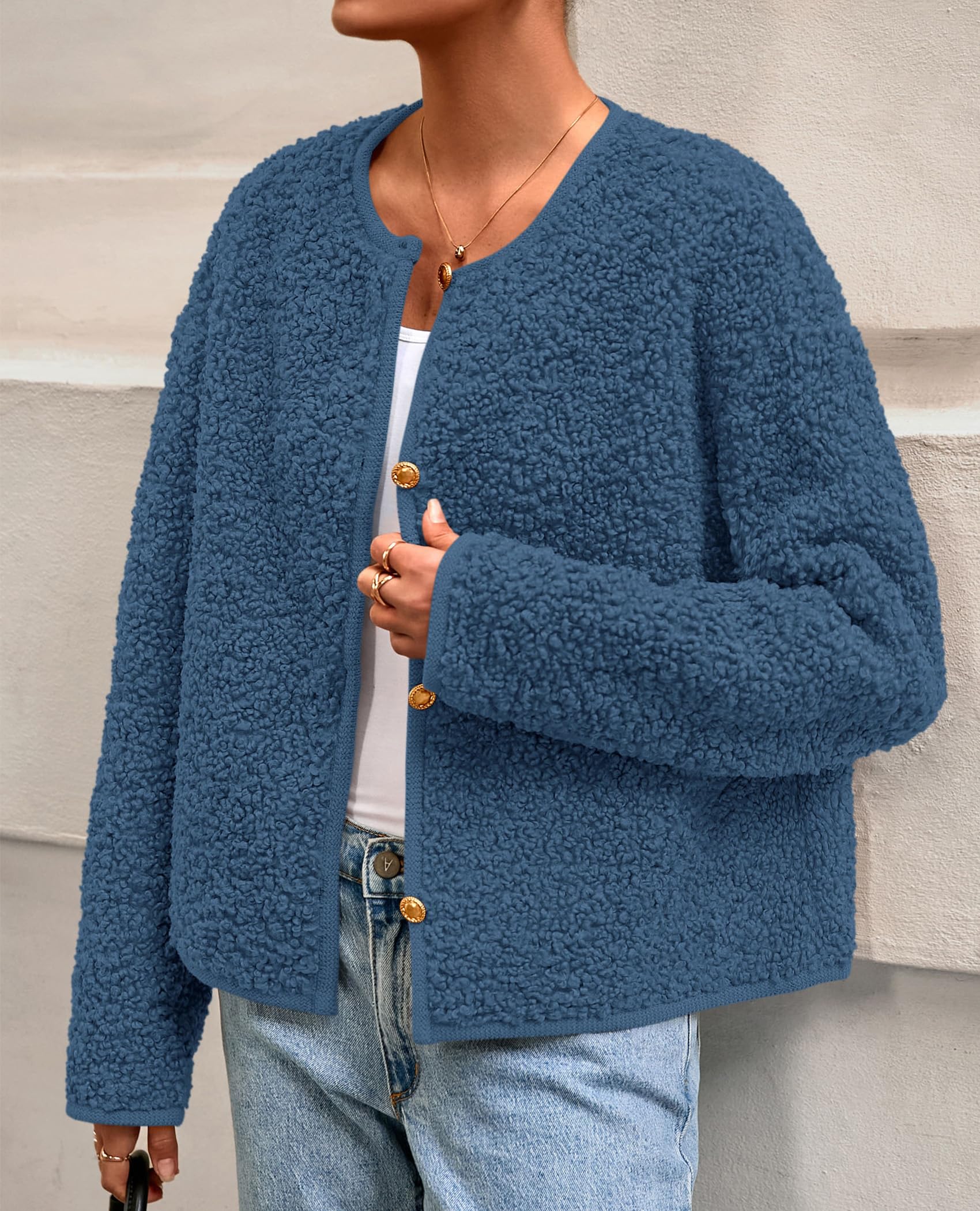 PRETTYGARDEN Women's 2025 Fall Fashion Clothes Trendy Fleece Sherpa Cropped Jackets Buttons Warm Casual Winter Faux Fur Coats thumbnail