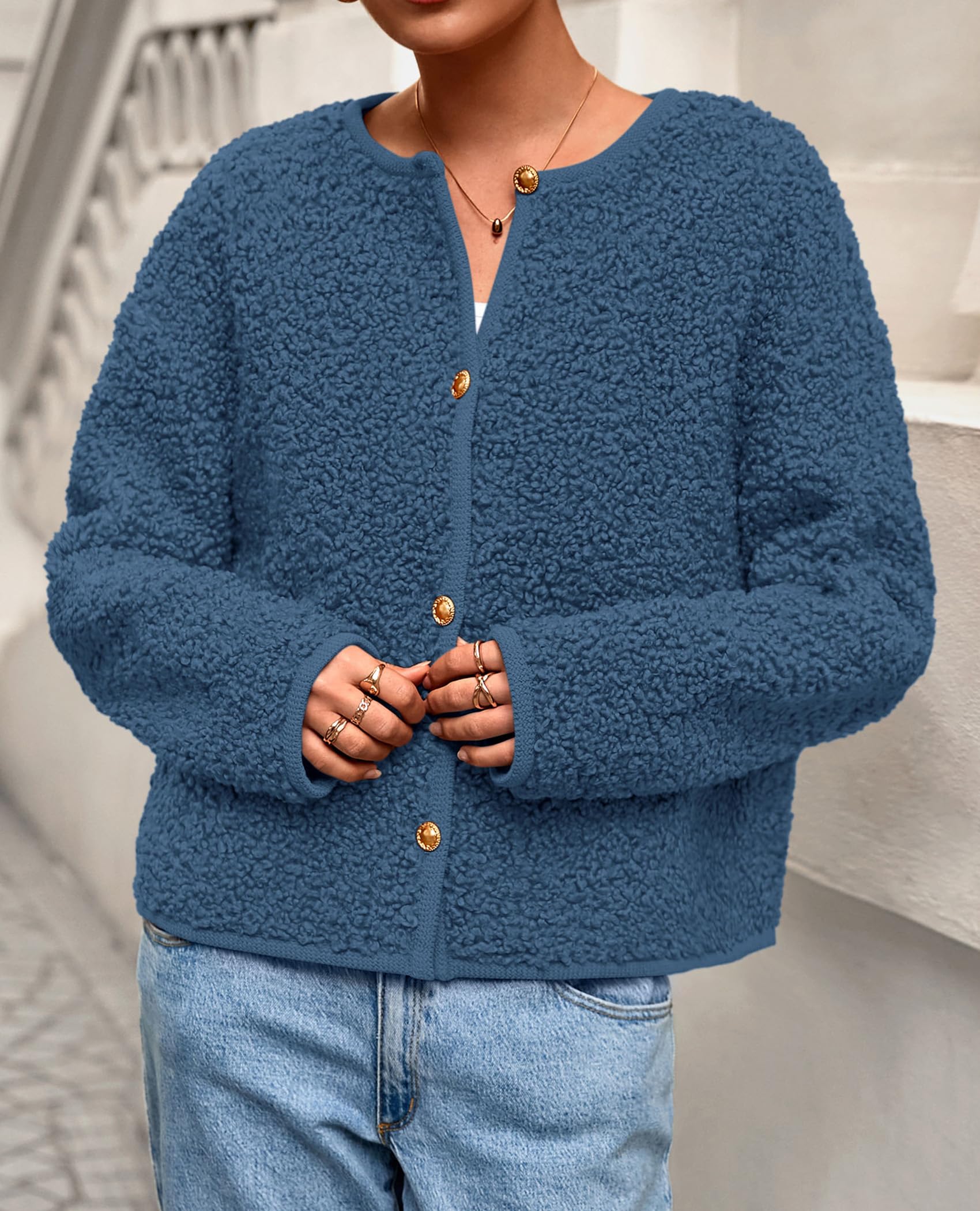 PRETTYGARDEN Women's 2025 Fall Fashion Clothes Trendy Fleece Sherpa Cropped Jackets Buttons Warm Casual Winter Faux Fur Coats thumbnail