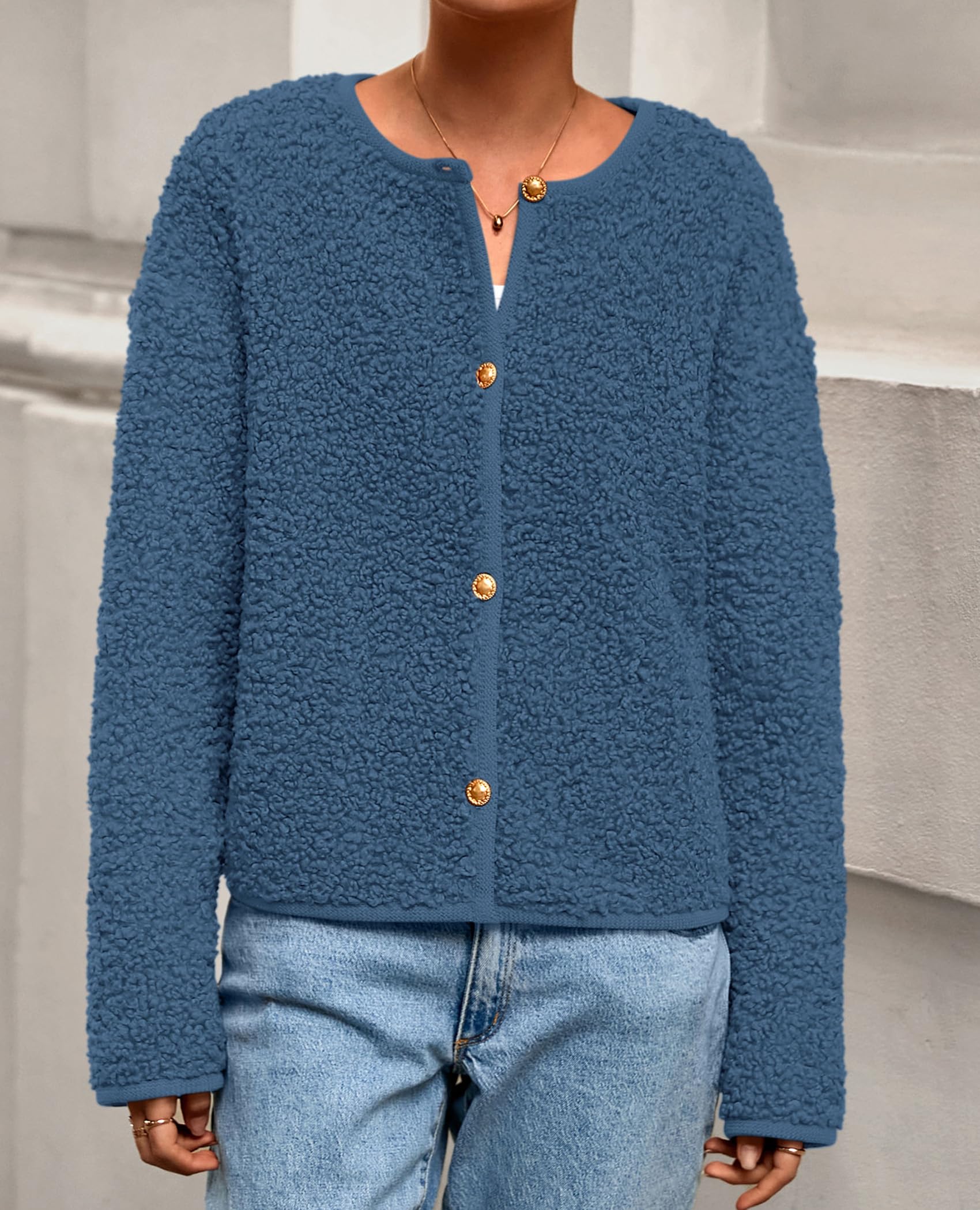 PRETTYGARDEN Women's 2025 Fall Fashion Clothes Trendy Fleece Sherpa Cropped Jackets Buttons Warm Casual Winter Faux Fur Coats thumbnail