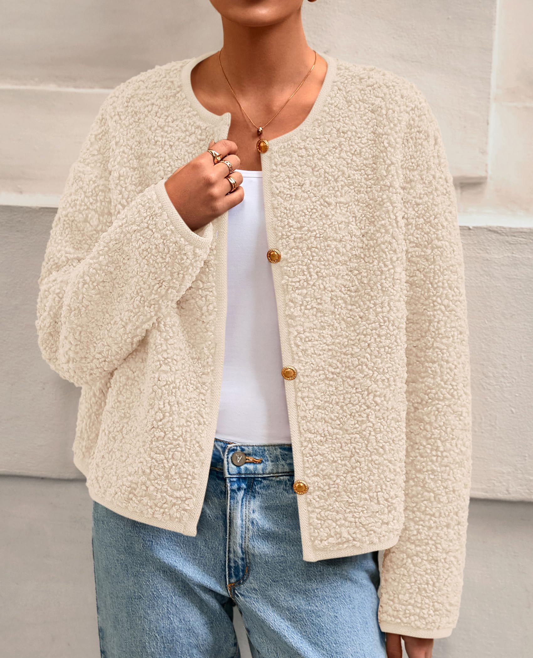 PRETTYGARDEN Women's 2025 Fall Fashion Clothes Trendy Fleece Sherpa Cropped Jackets Buttons Warm Casual Winter Faux Fur Coats thumbnail