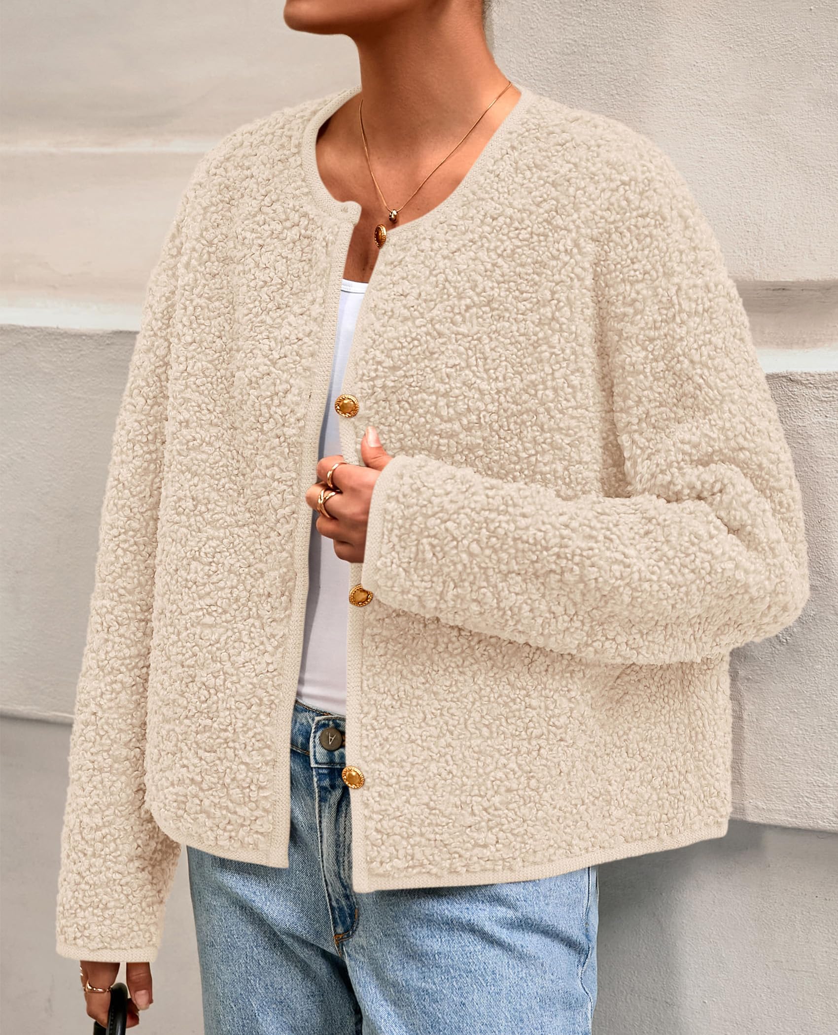 PRETTYGARDEN Women's 2025 Fall Fashion Clothes Trendy Fleece Sherpa Cropped Jackets Buttons Warm Casual Winter Faux Fur Coats thumbnail