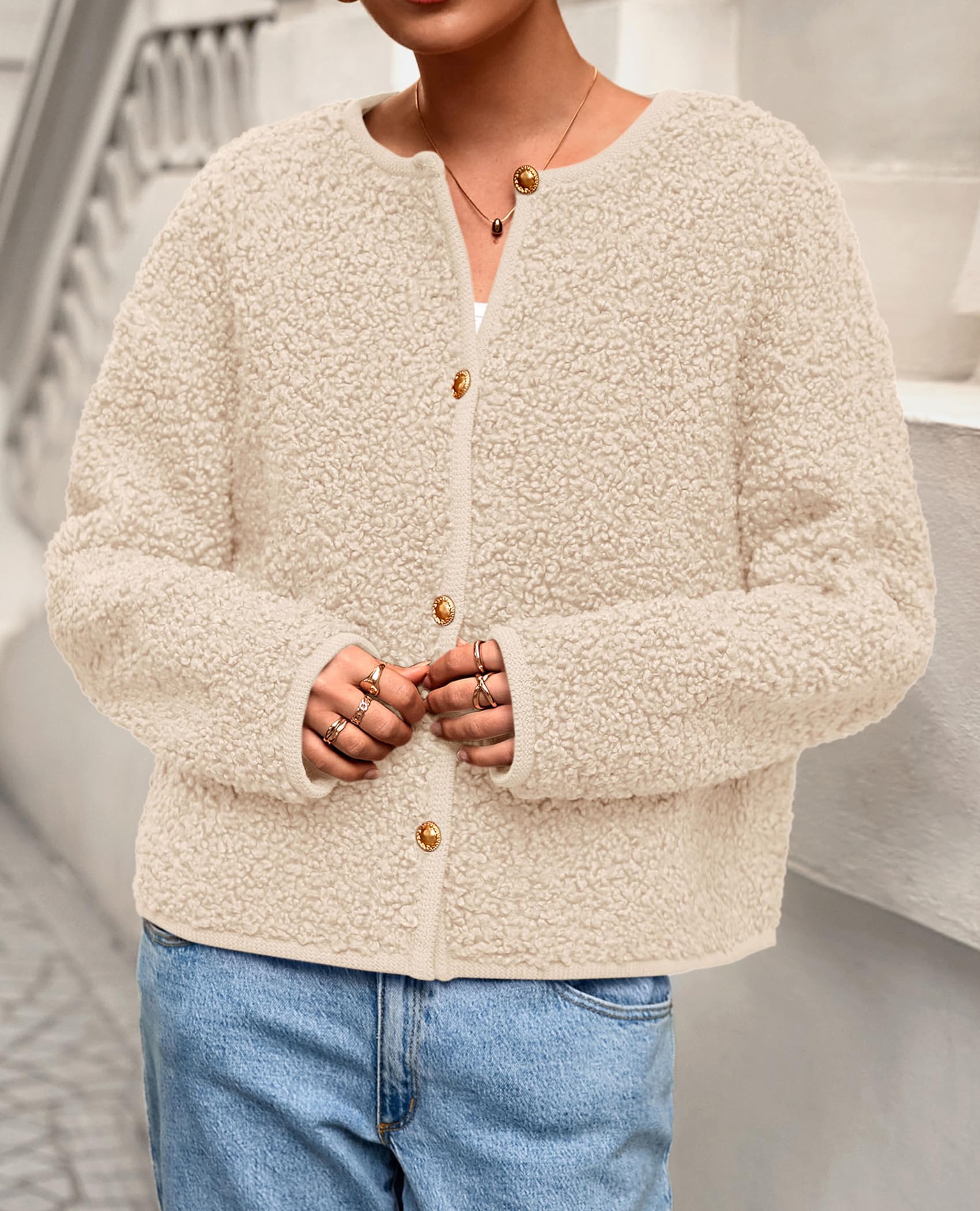 PRETTYGARDEN Women's 2025 Fall Fashion Clothes Trendy Fleece Sherpa Cropped Jackets Buttons Warm Casual Winter Faux Fur Coats thumbnail