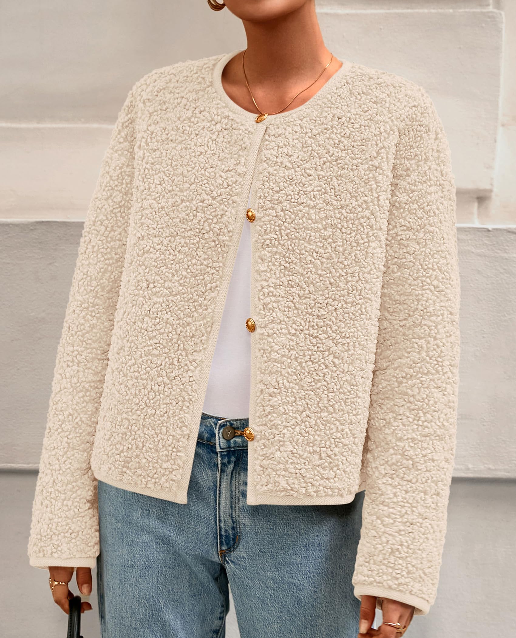 PRETTYGARDEN Women's 2025 Fall Fashion Clothes Trendy Fleece Sherpa Cropped Jackets Buttons Warm Casual Winter Faux Fur Coats thumbnail