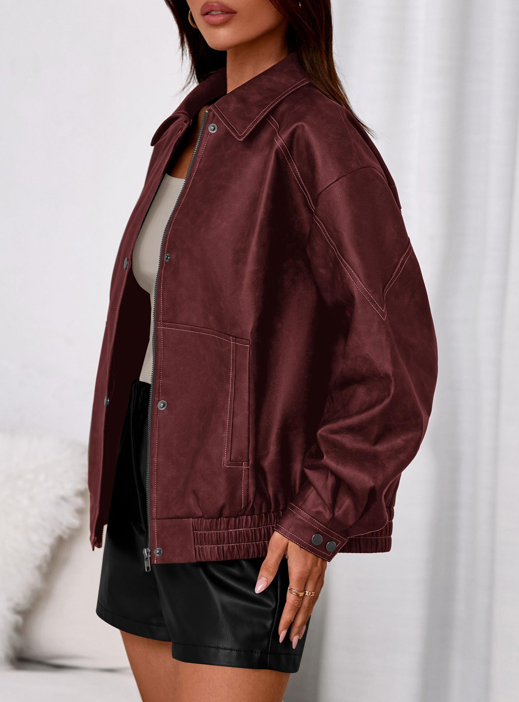 PRETTYGARDEN Leather Jacket Women Faux Oversized Coat | Motorcycle Bomber Fall Jackets Trendy, Fashion Going Out Outfits, Travel, Winter Clothes, Zip Up Outerwear thumbnail