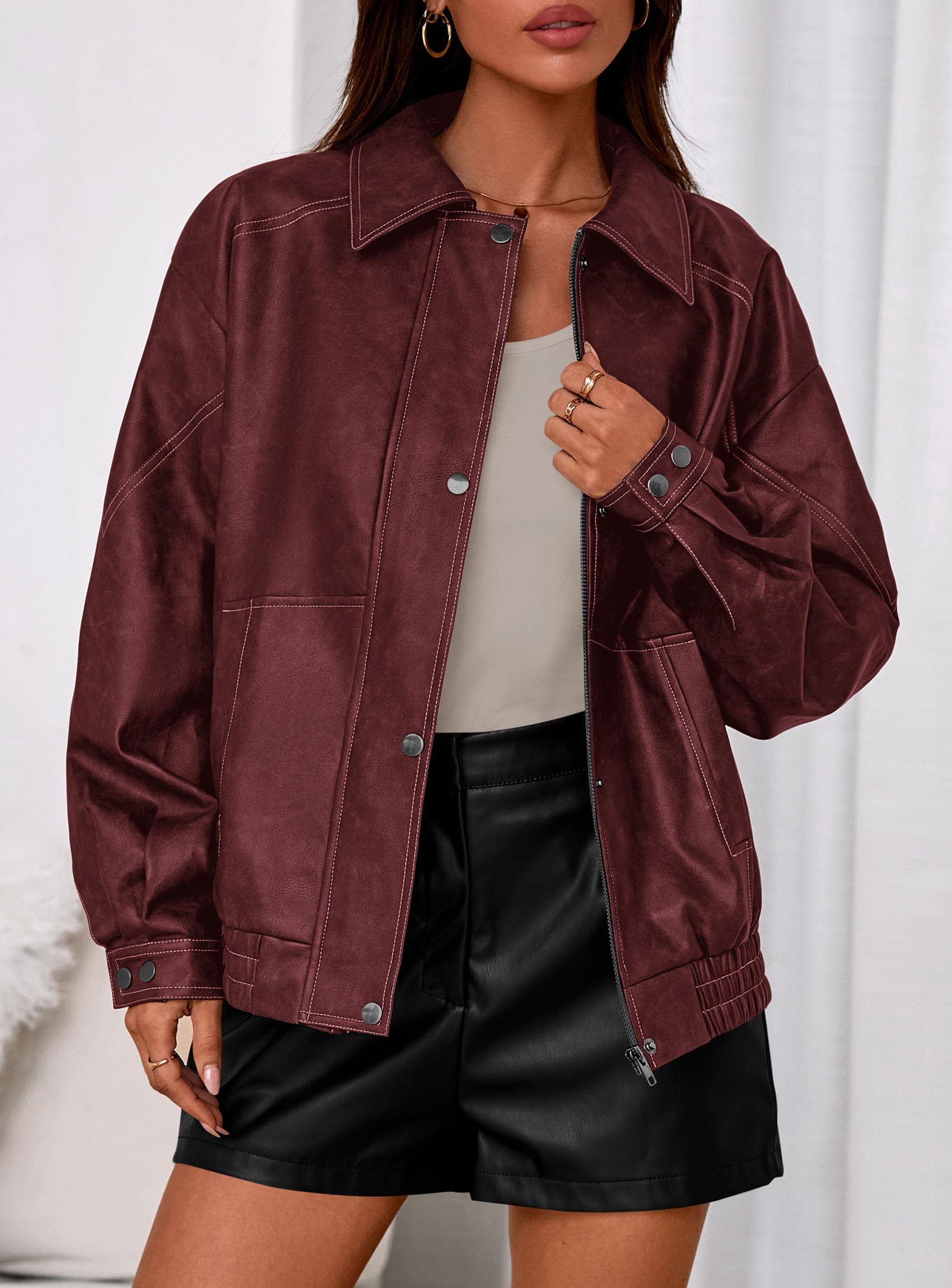 PRETTYGARDEN Leather Jacket Women Faux Oversized Coat | Motorcycle Bomber Fall Jackets Trendy, Fashion Going Out Outfits, Travel, Winter Clothes, Zip Up Outerwear thumbnail