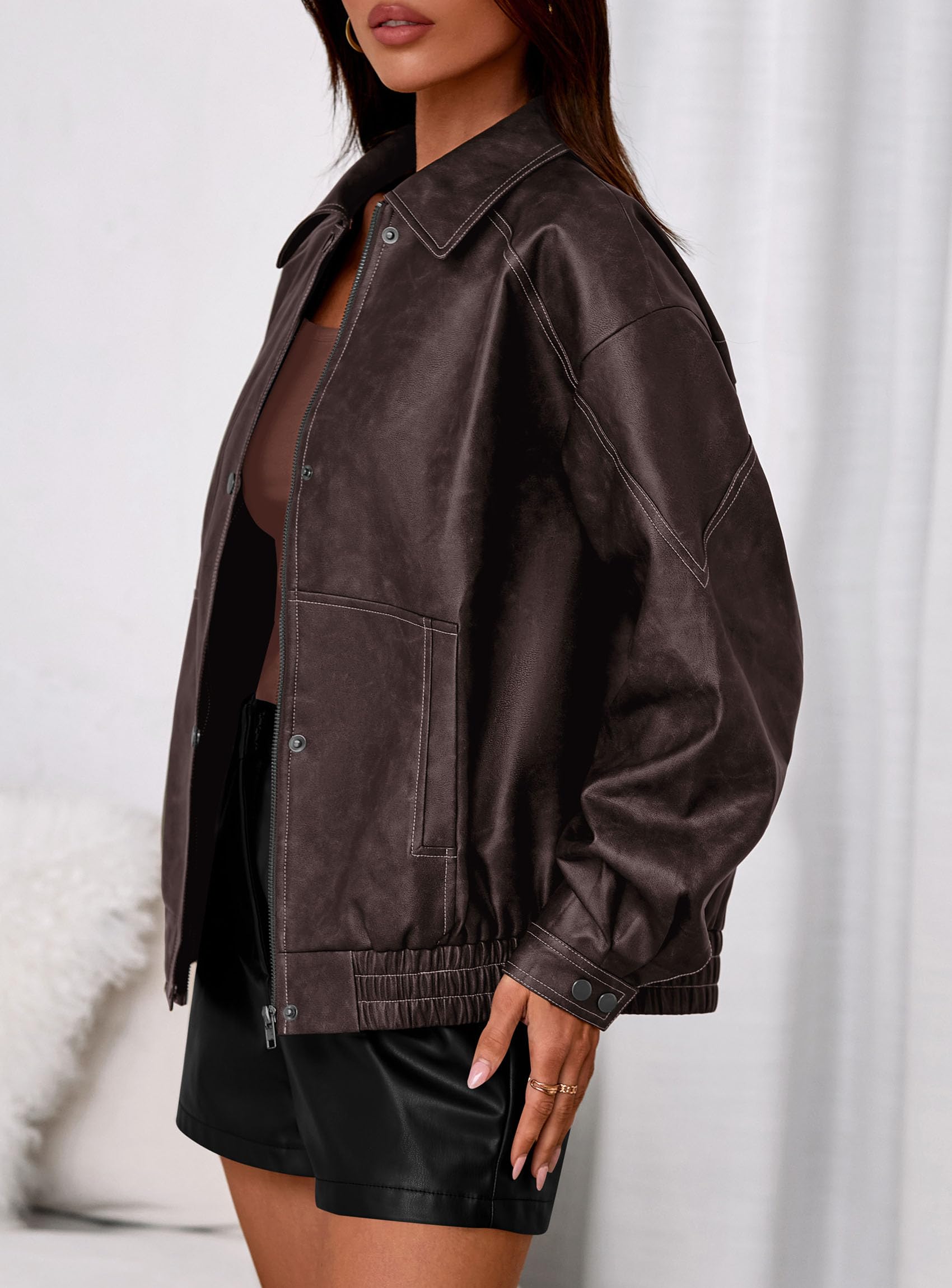 PRETTYGARDEN Leather Jacket Women Faux Oversized Coat | Motorcycle Bomber Fall Jackets Trendy, Fashion Going Out Outfits, Travel, Winter Clothes, Zip Up Outerwear thumbnail
