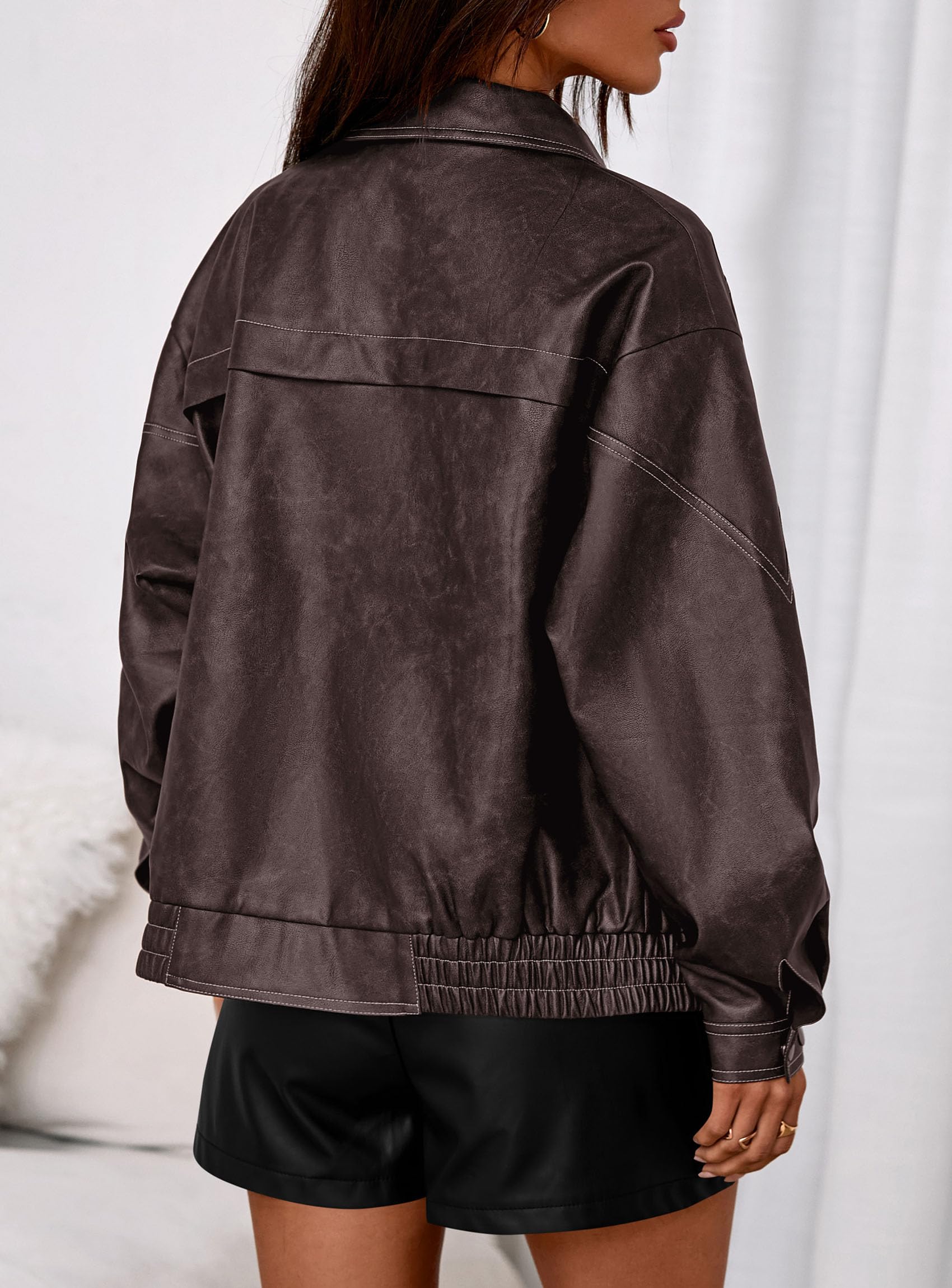 PRETTYGARDEN Leather Jacket Women Faux Oversized Coat | Motorcycle Bomber Fall Jackets Trendy, Fashion Going Out Outfits, Travel, Winter Clothes, Zip Up Outerwear thumbnail