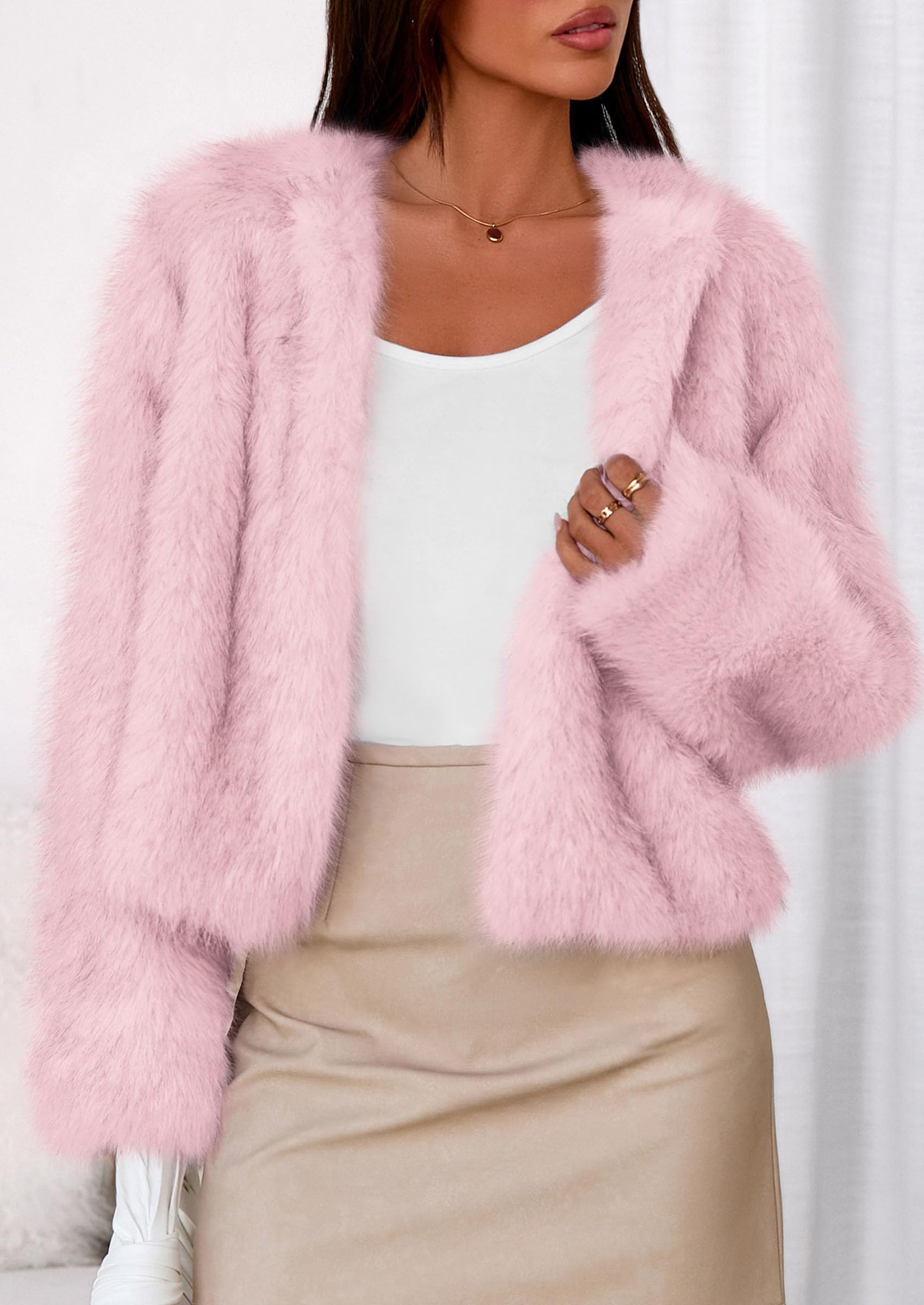 PRETTYGARDEN Womens 2026 Winter Coats Fluffy Cropped Faux Fur Jacket Long Sleeve Open Front Shaggy Outerwear Trendy Clothes thumbnail
