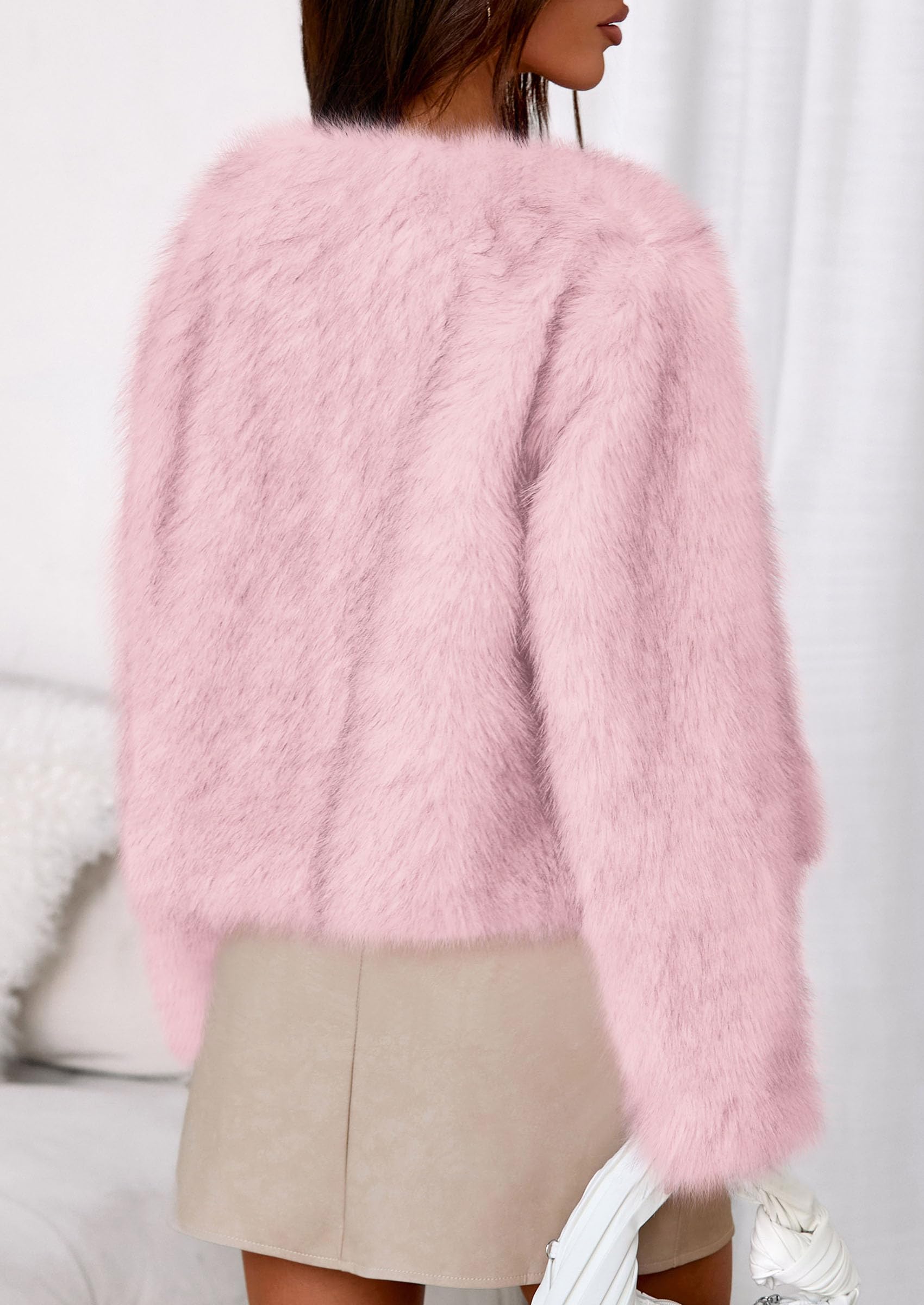 PRETTYGARDEN Womens 2026 Winter Coats Fluffy Cropped Faux Fur Jacket Long Sleeve Open Front Shaggy Outerwear Trendy Clothes thumbnail