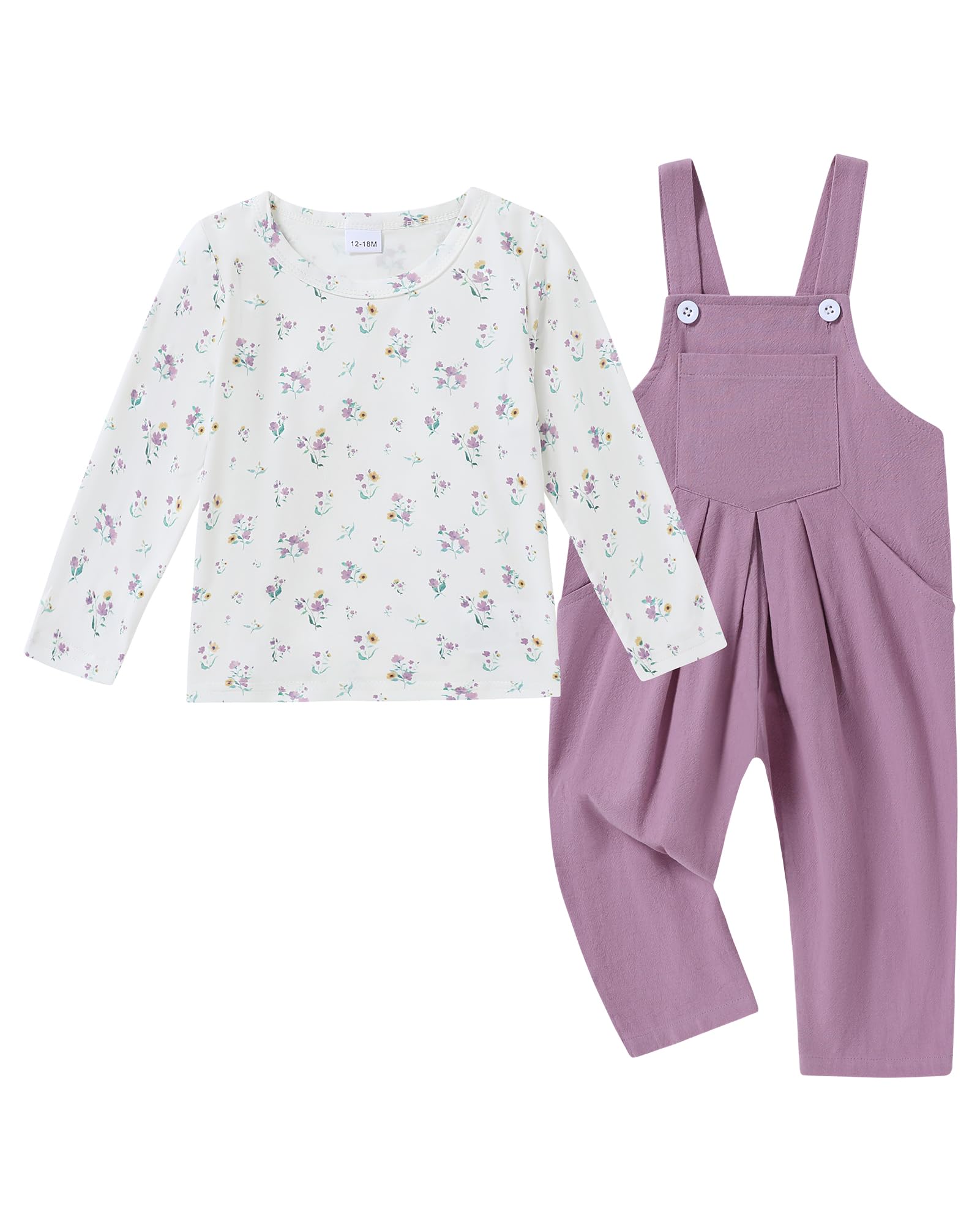 ZOEREA Toddler Girl Clothes 1-5T Baby Girl Outfits Fall Winter Stripe Floral Long Sleeve Top+Bib Overall Pants 2Pcs Clothing