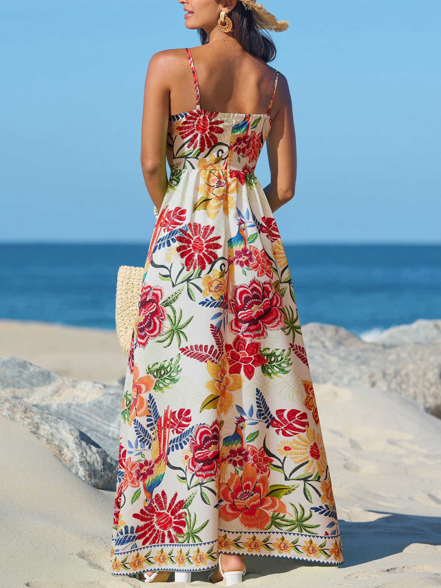 CUPSHE Women's Summer Dresses Casual Spring V Neck Sleeveless Floral Beach Vacation Long Spaghetti Strap Flowy Maxi Dress thumbnail