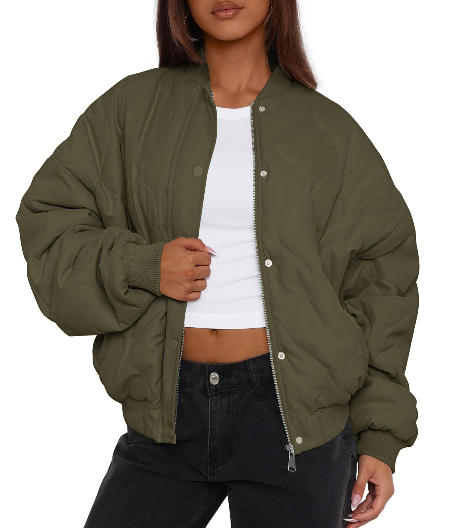 PRETTYGARDEN Women's Quilted Bomber Jacket Fall Fashion 2026 Lightweight Cropped Zip up Outerwear Winter Puffer Coats Pockets