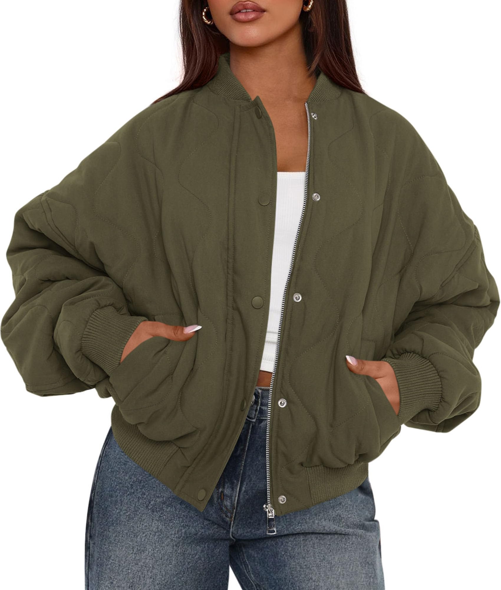 PRETTYGARDEN Women's Quilted Bomber Jacket Fall Fashion 2026 Lightweight Cropped Zip up Outerwear Winter Puffer Coats Pockets thumbnail